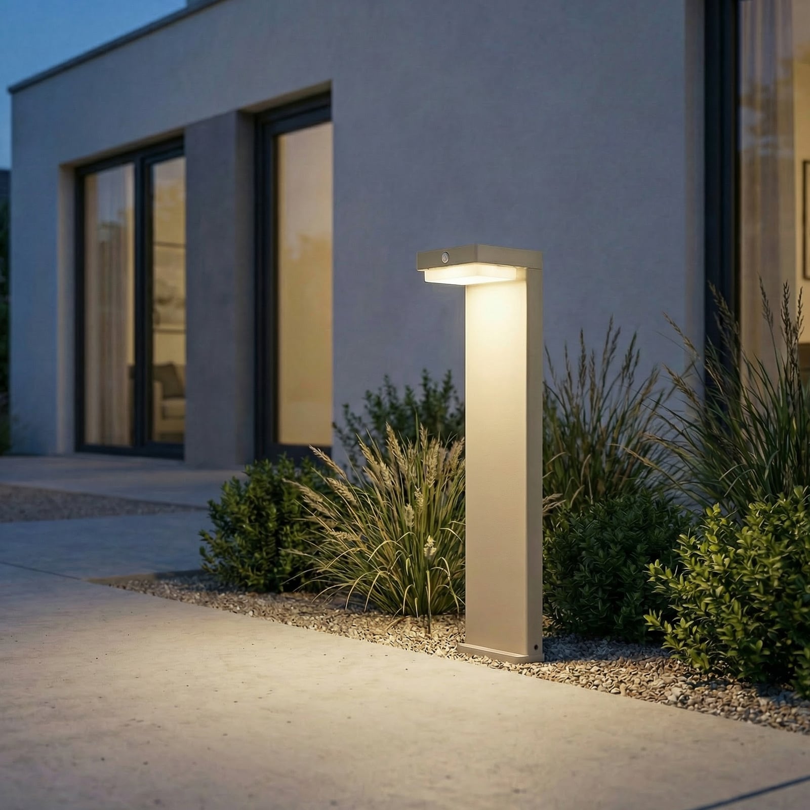 Eleazar LED pedestal light, beige, aluminium, sensor - Lindby