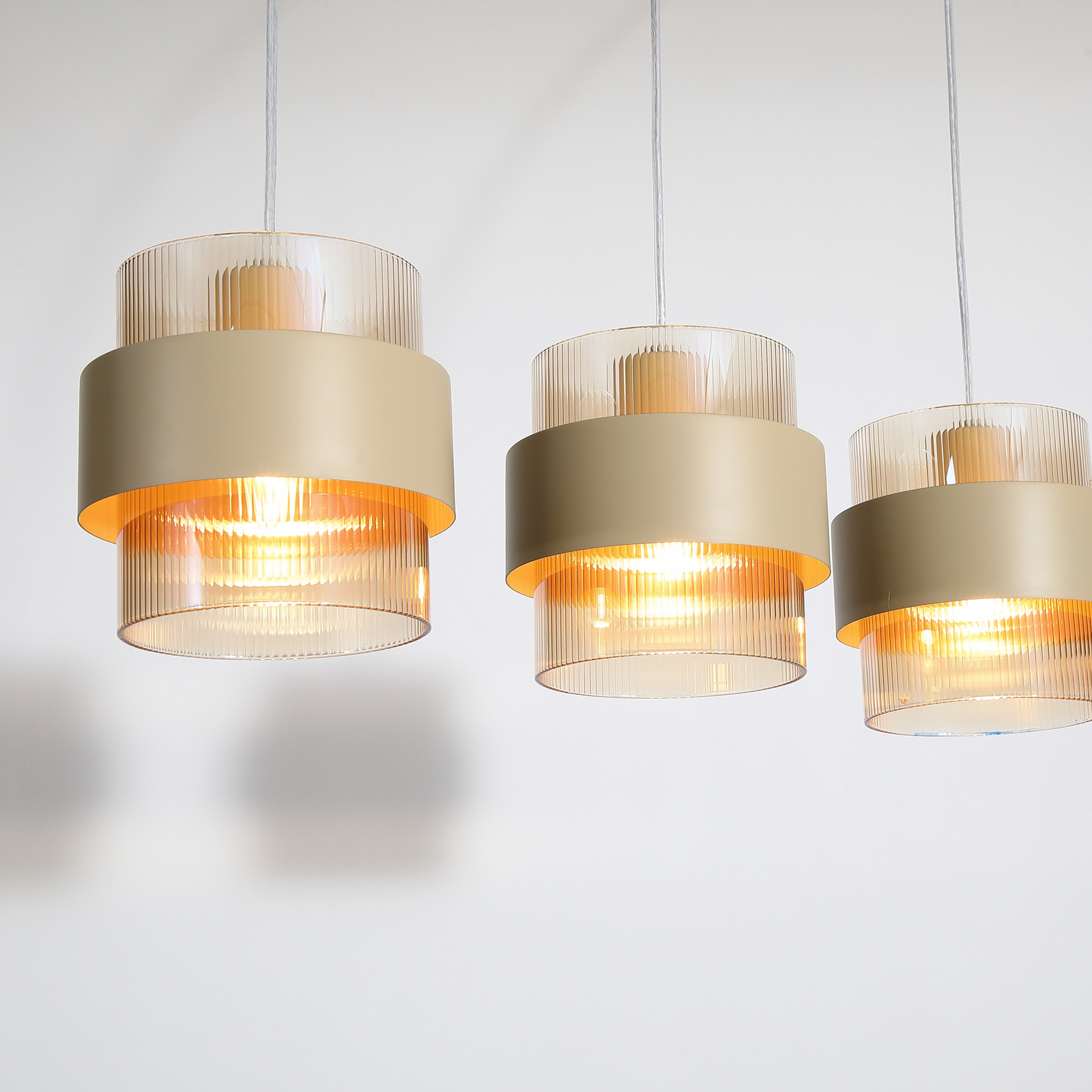 Lampă suspendată Royal, gri/chihlimbar, lungime 80 cm, sticlă/metal, cu 4 becuri