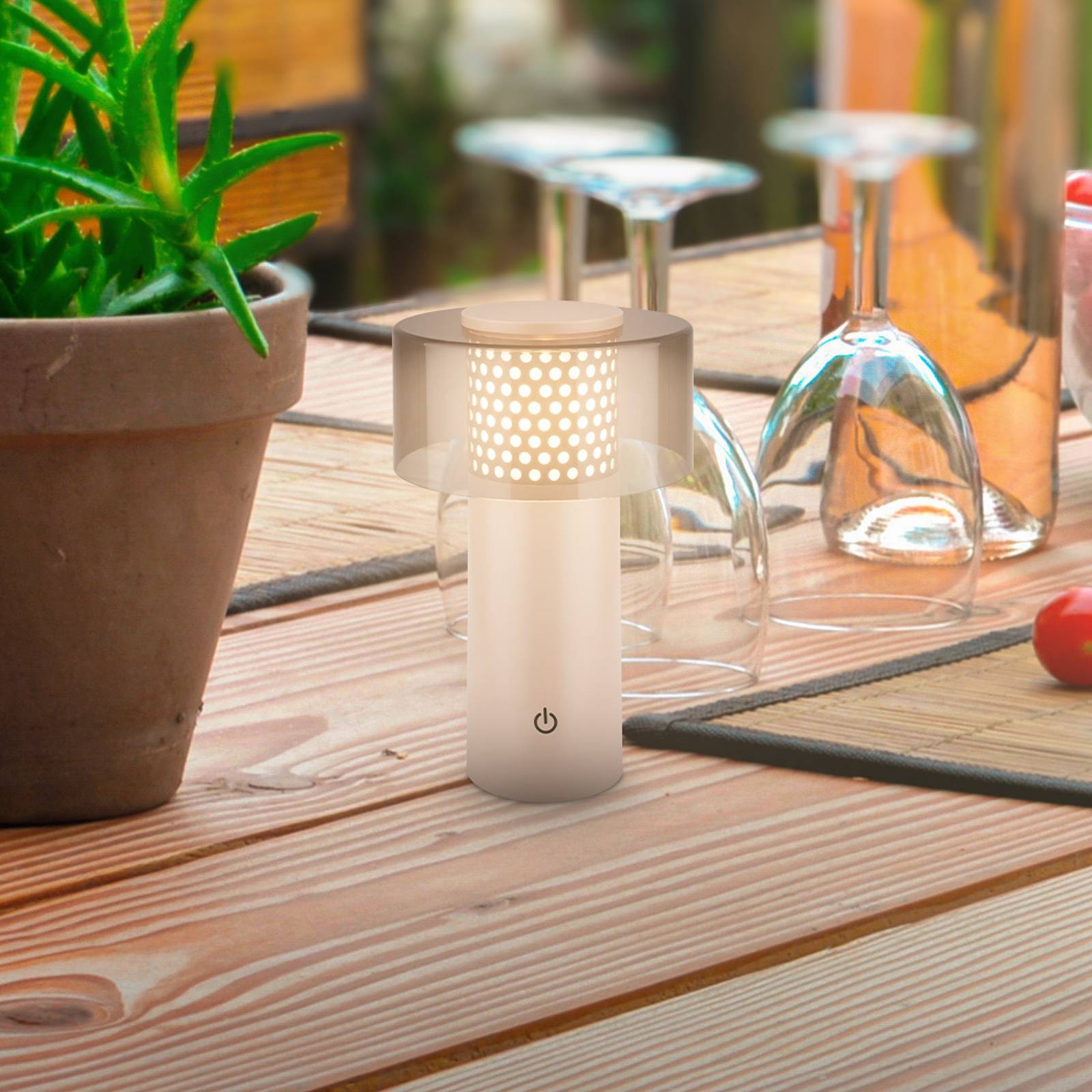Lampa akumulatorowa LED Brilo unplugged Gila, antracyt/beżowa 21 cm