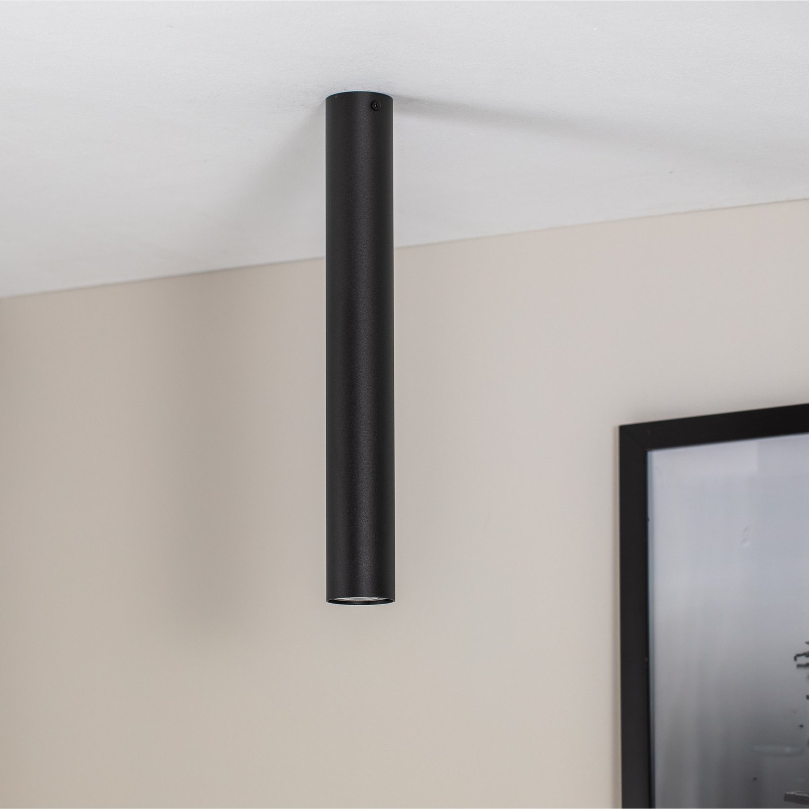 Spot pour plafond Tecno 1L, acier, GU10, hauteur 45 cm, noir