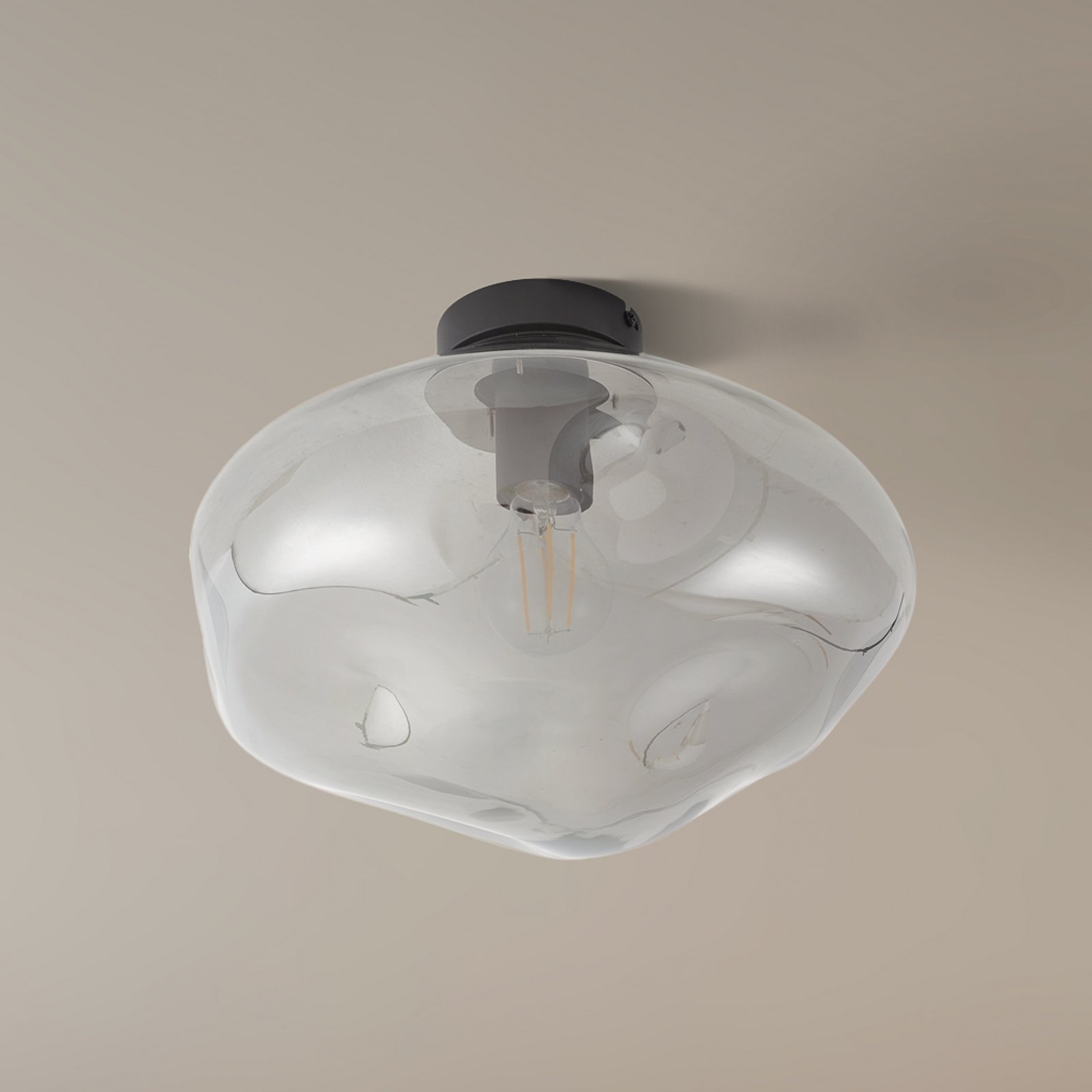 Lindby Deckenleuchte Lelia, rauchgrau, Glas, Ø 35 cm