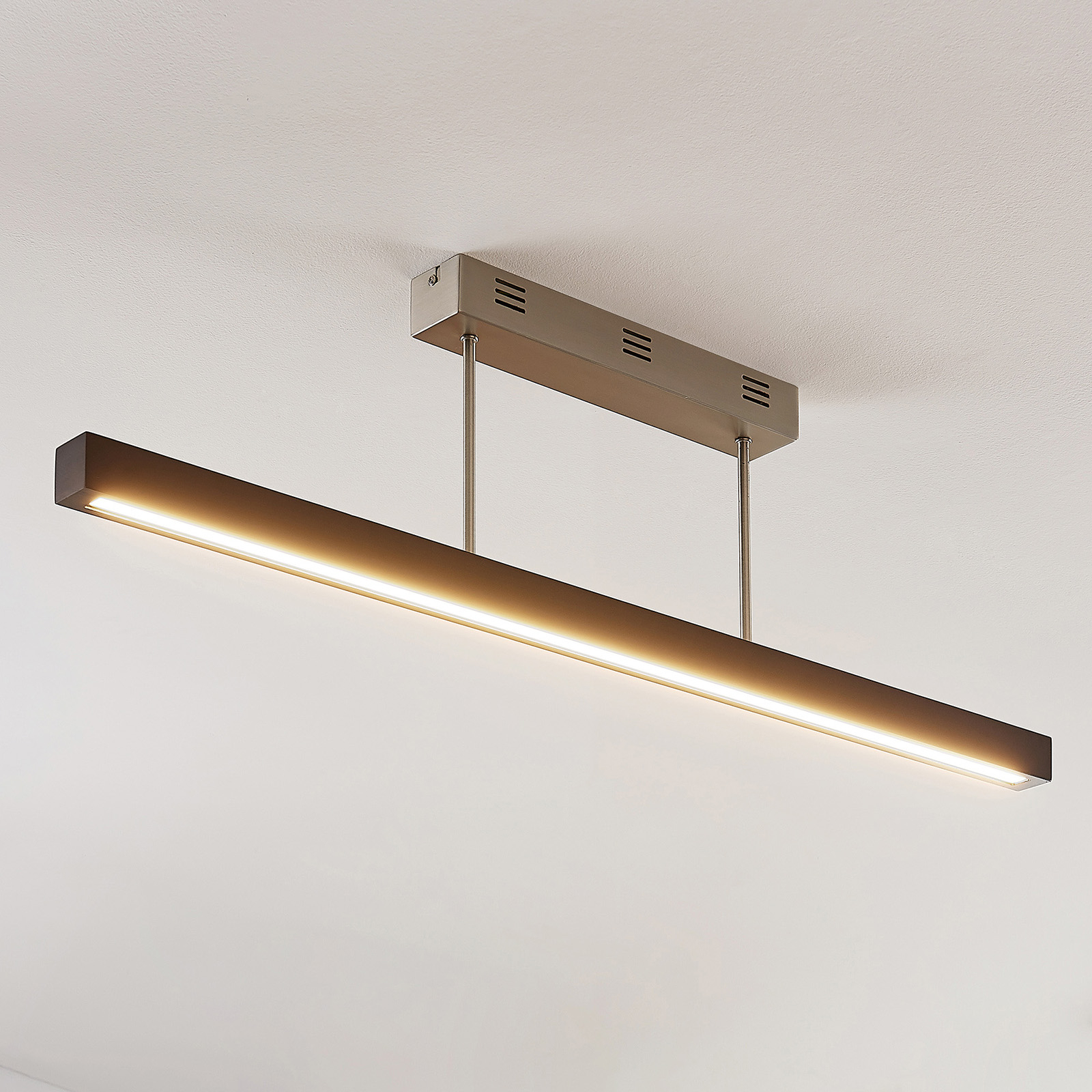 Lucande Tamlin LED wooden ceiling light, black, 100 cm, for Living / Dining Room, wood, metal, 26 W, energy efficiency: A+, L: 100 cm, W: 4 cm, H: 26 cm