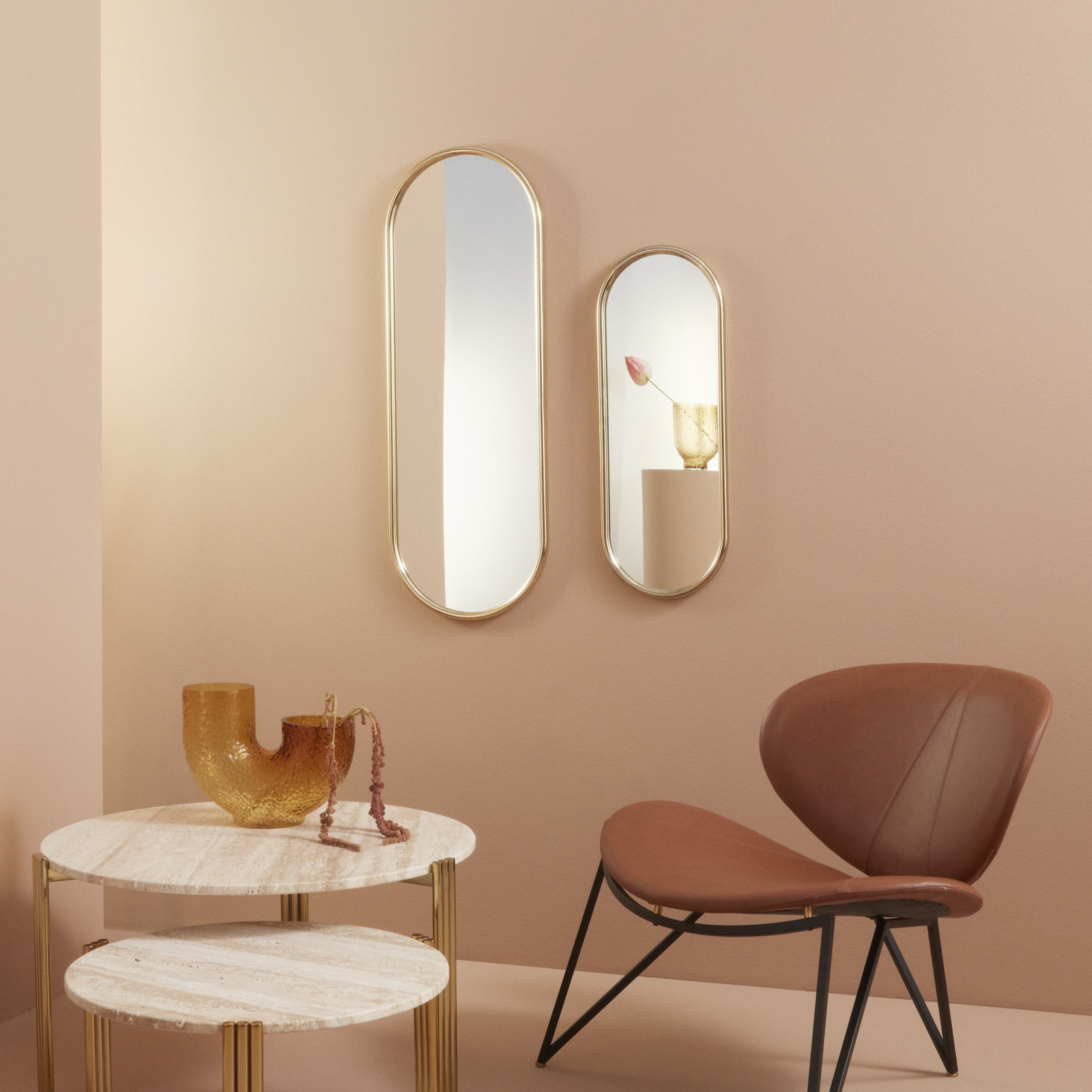 AYTM Angui mirror, gold-coloured, height 78 cm, glass, steel