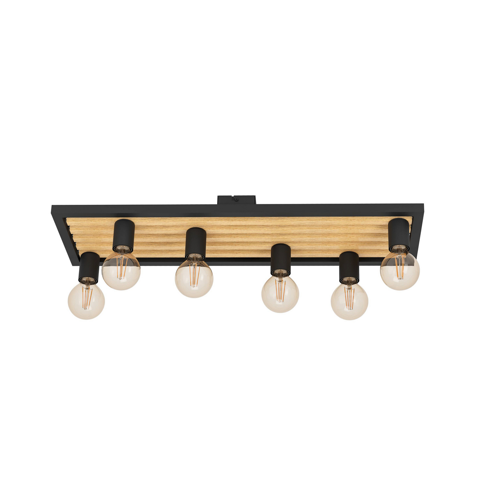 Consett ceiling lamp, black/brown, wood, 78 cm, 6-bulb, E27