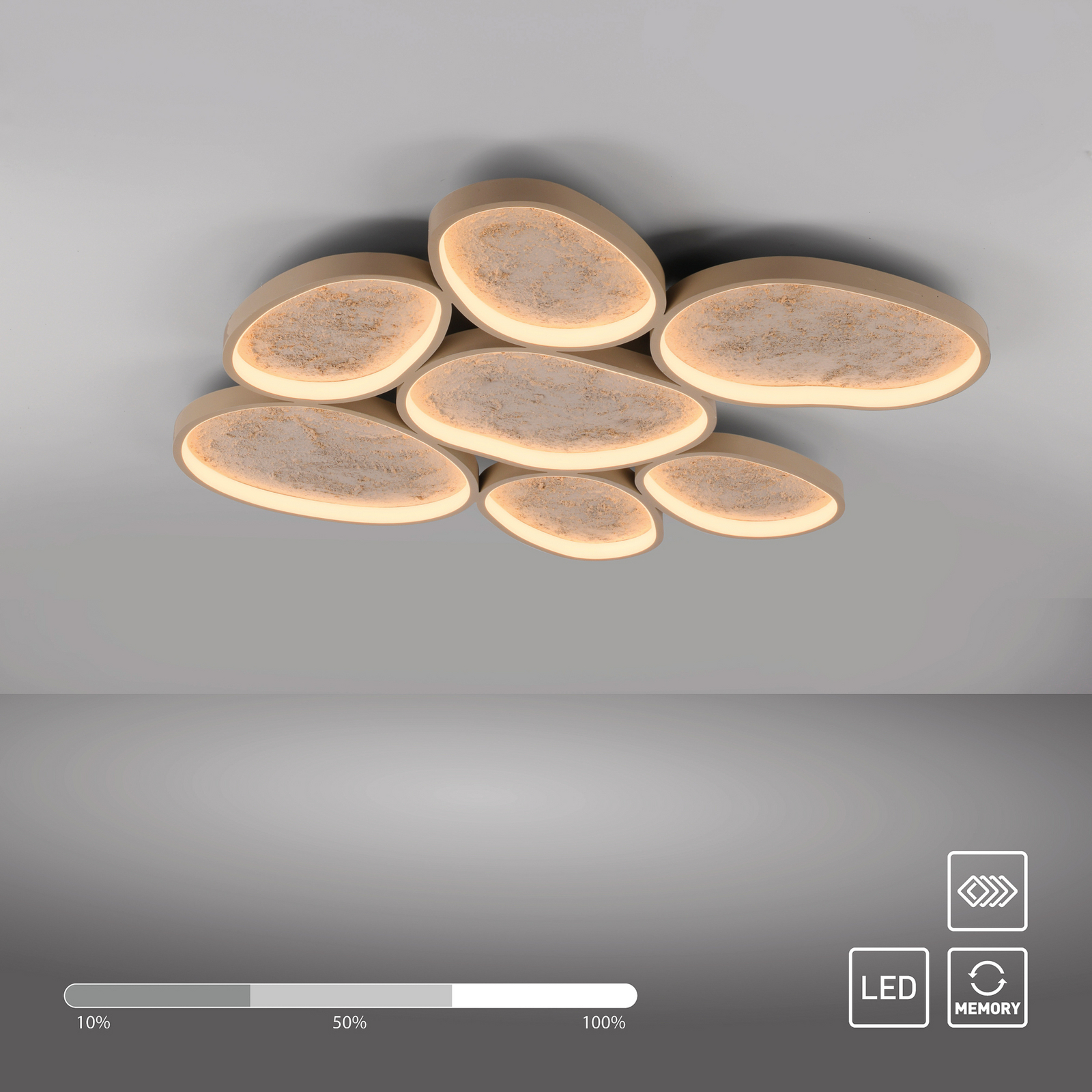 Moonbraker 7 LED ceiling light, sand beige, 3,000K, dimmable Moonbraker 7 LED ceiling light, sand beige, 3,000K, dimmable