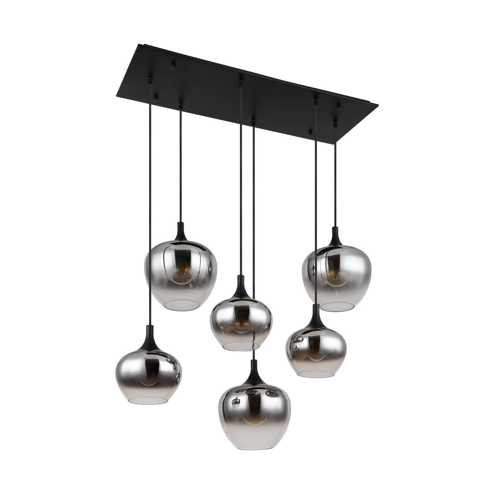 Lampa wisząca Maxy, długość 86 cm, dymny szary, szkło, 6-punktowa.