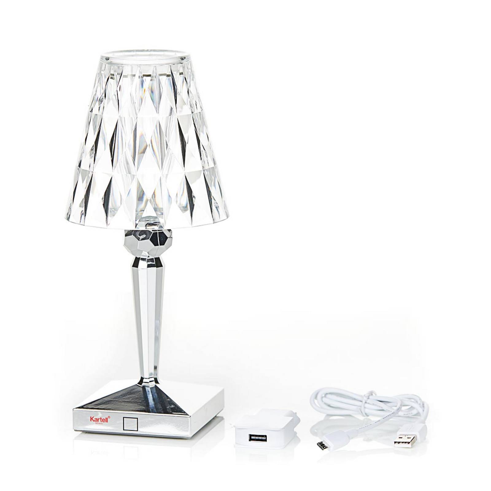 Lampa stołowa LED na baterie Kartell, 30 cm, kolor chrom, IP54