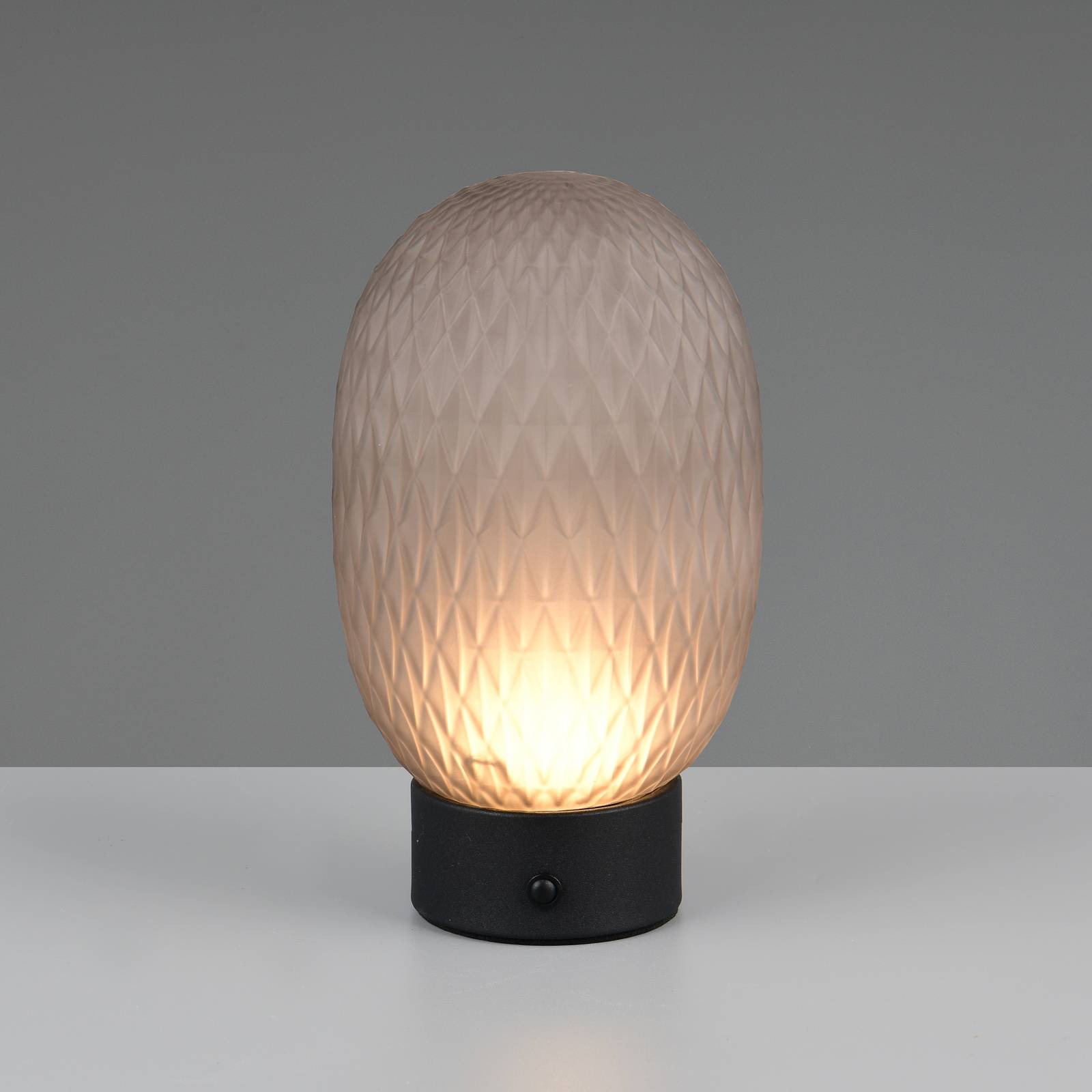LED-Akku-Tischleuchte Facette, rauchgrau, USB, Glas günstig online kaufen