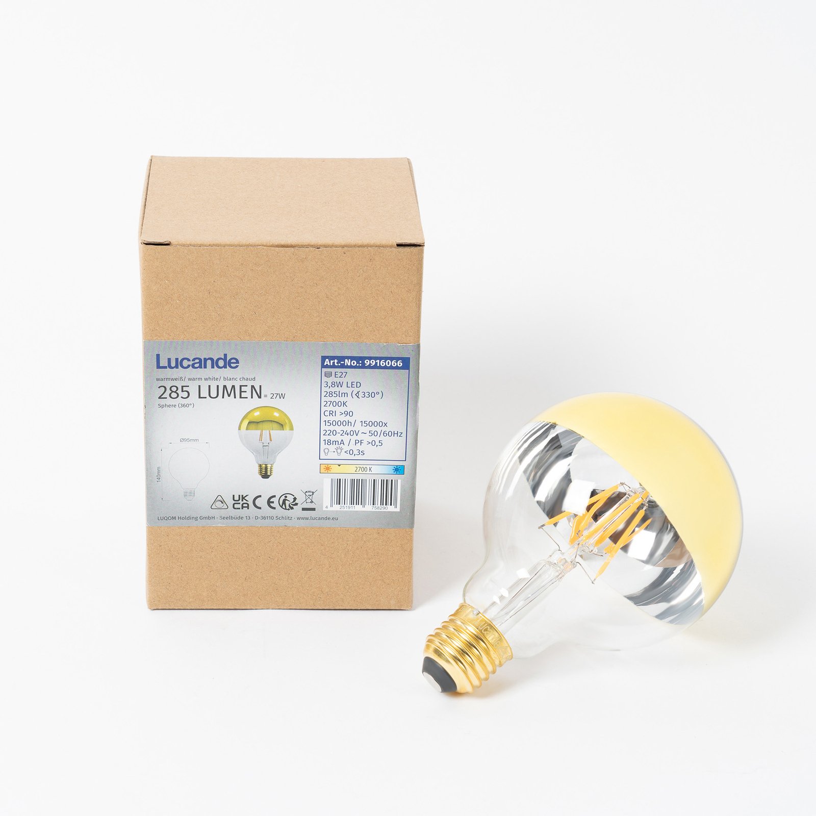E27 3.8W half mirror LED bulb G95 2700K gold 5x