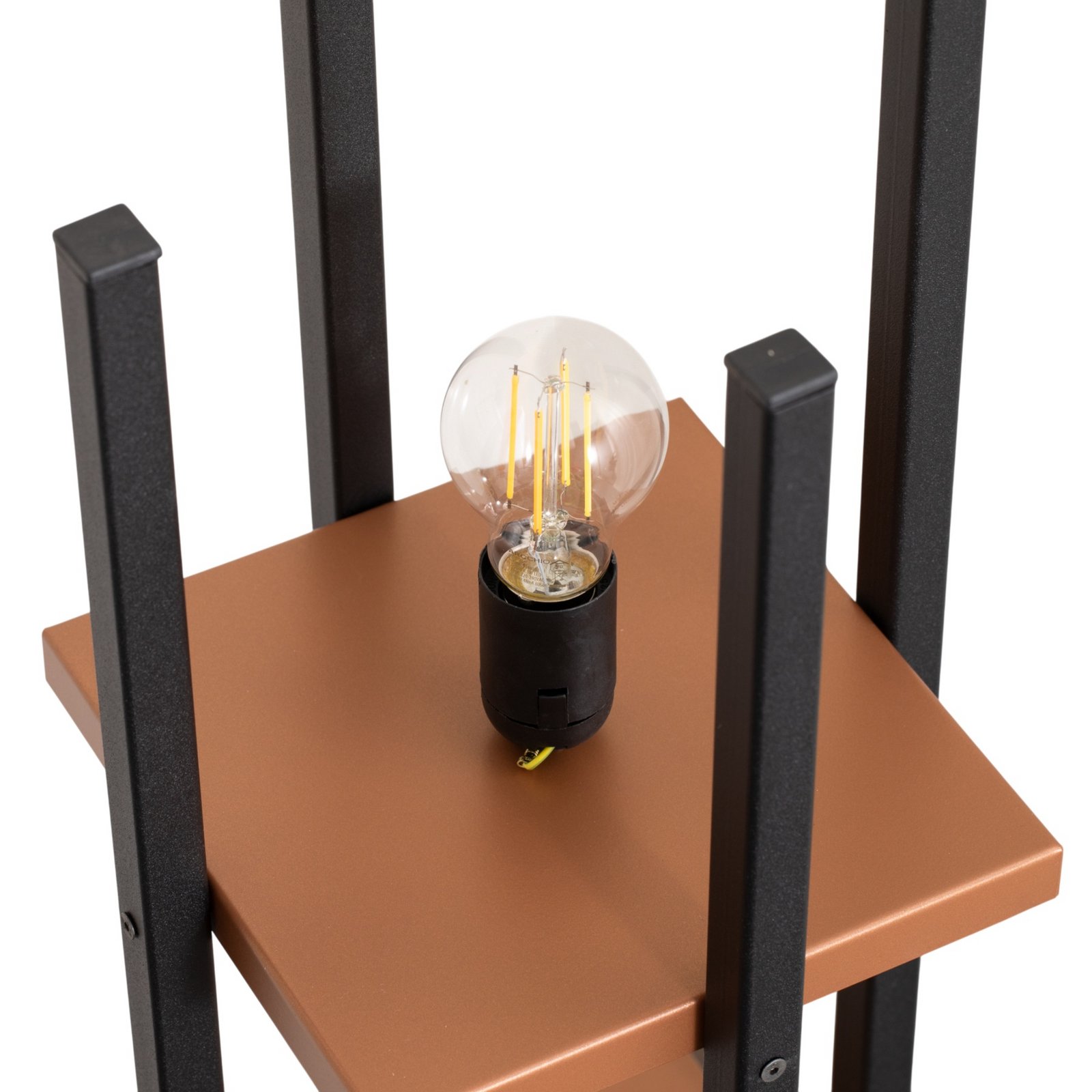 Vloerlamp Shelf, zwart/koper, stof, hoogte 130 cm, E27