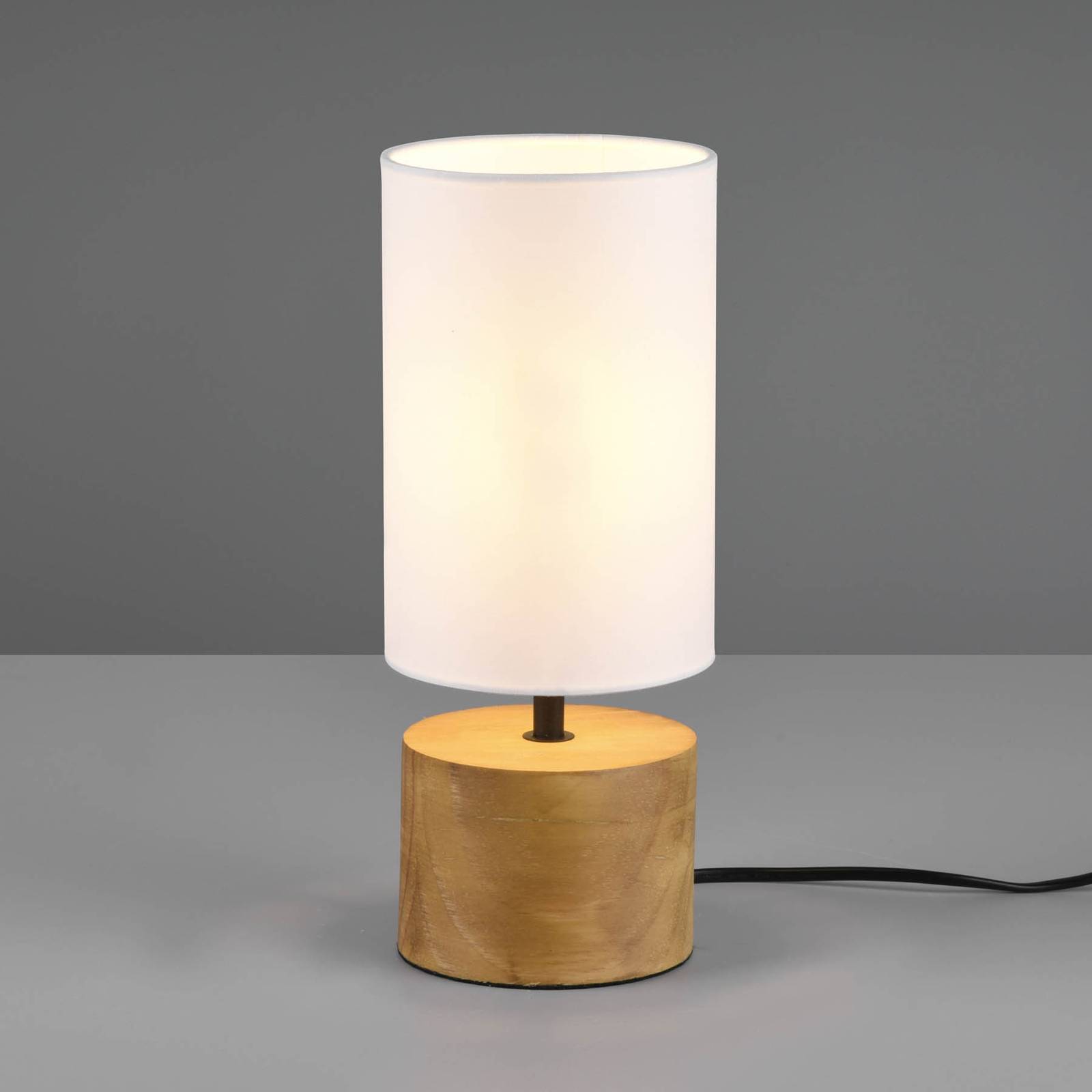 Woody bordlampe træ/tekstil cylinder hvid