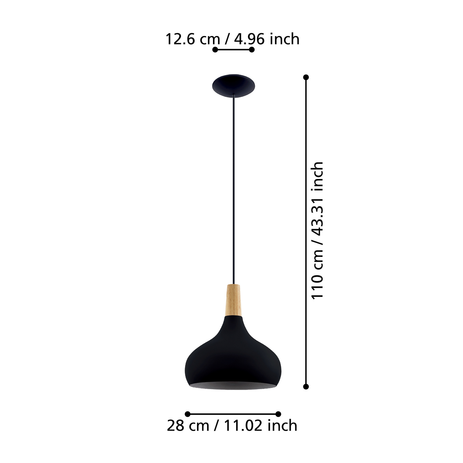 Lampă suspendată Sabinar, 1 lumină, negru, Ø 28 cm Lampă suspendată Sabinar, 1 lumină, negru, Ø 28 cm