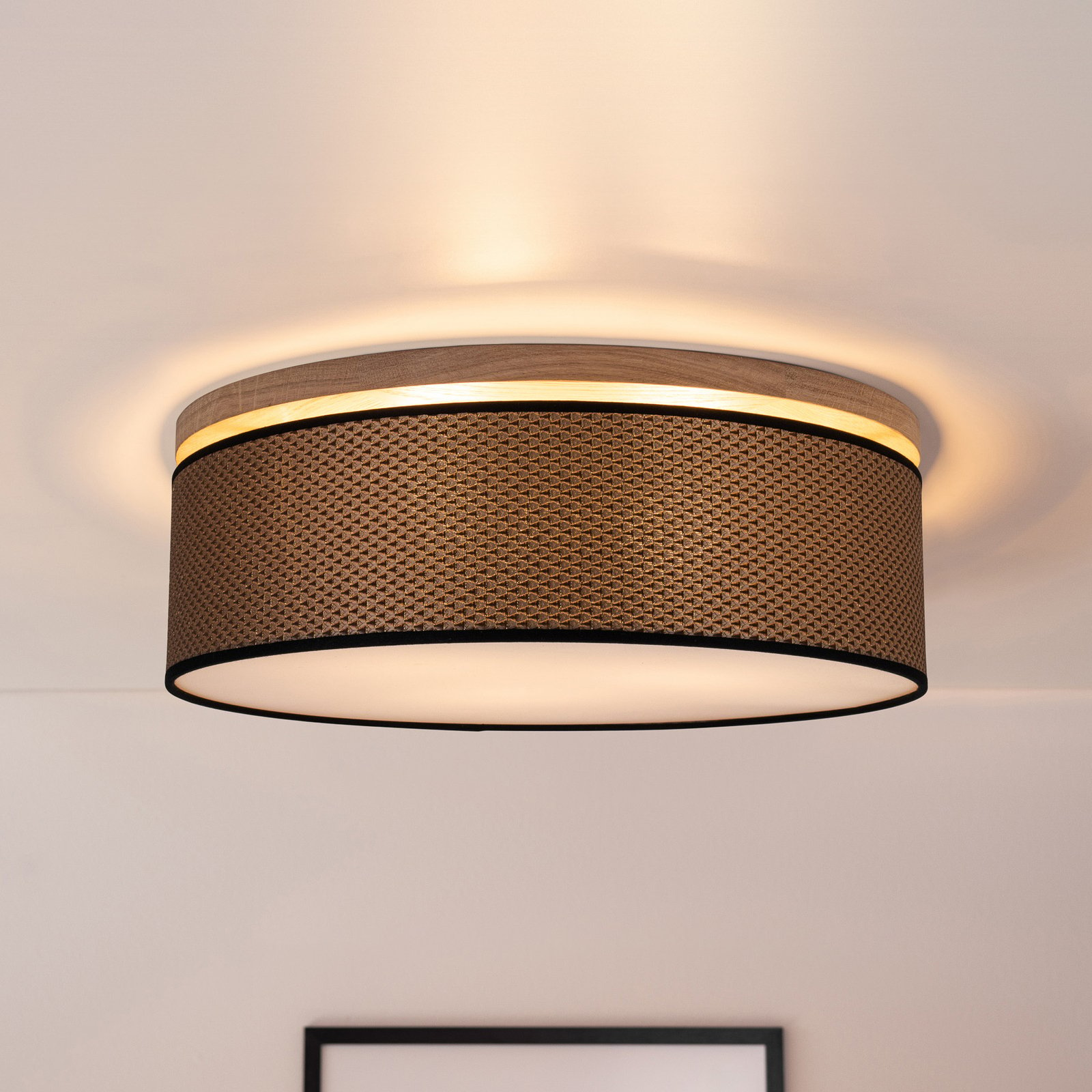 Canvas loftlampe Ø 48cm eg/brun-guld-sort