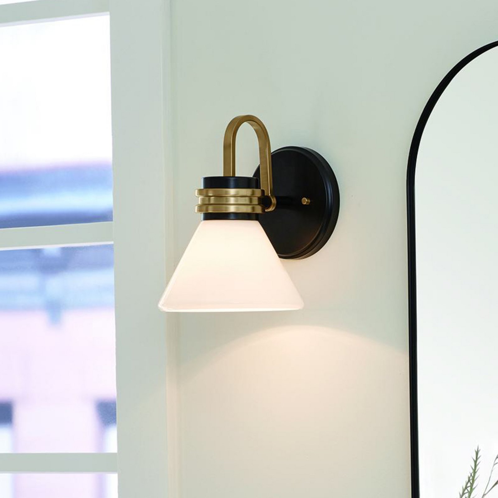 Aplique de pared Farum 1, negro/bronce, acero, cristal, G9