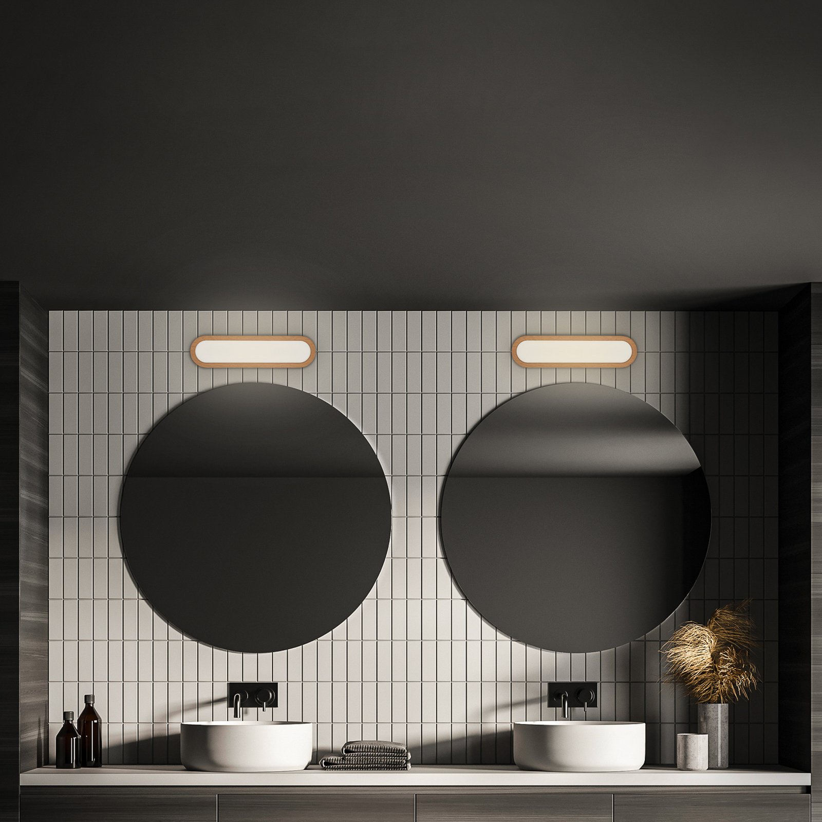 LED-vannitoa seinavalgusti Pil, puidutoon, laius 35 cm, plast