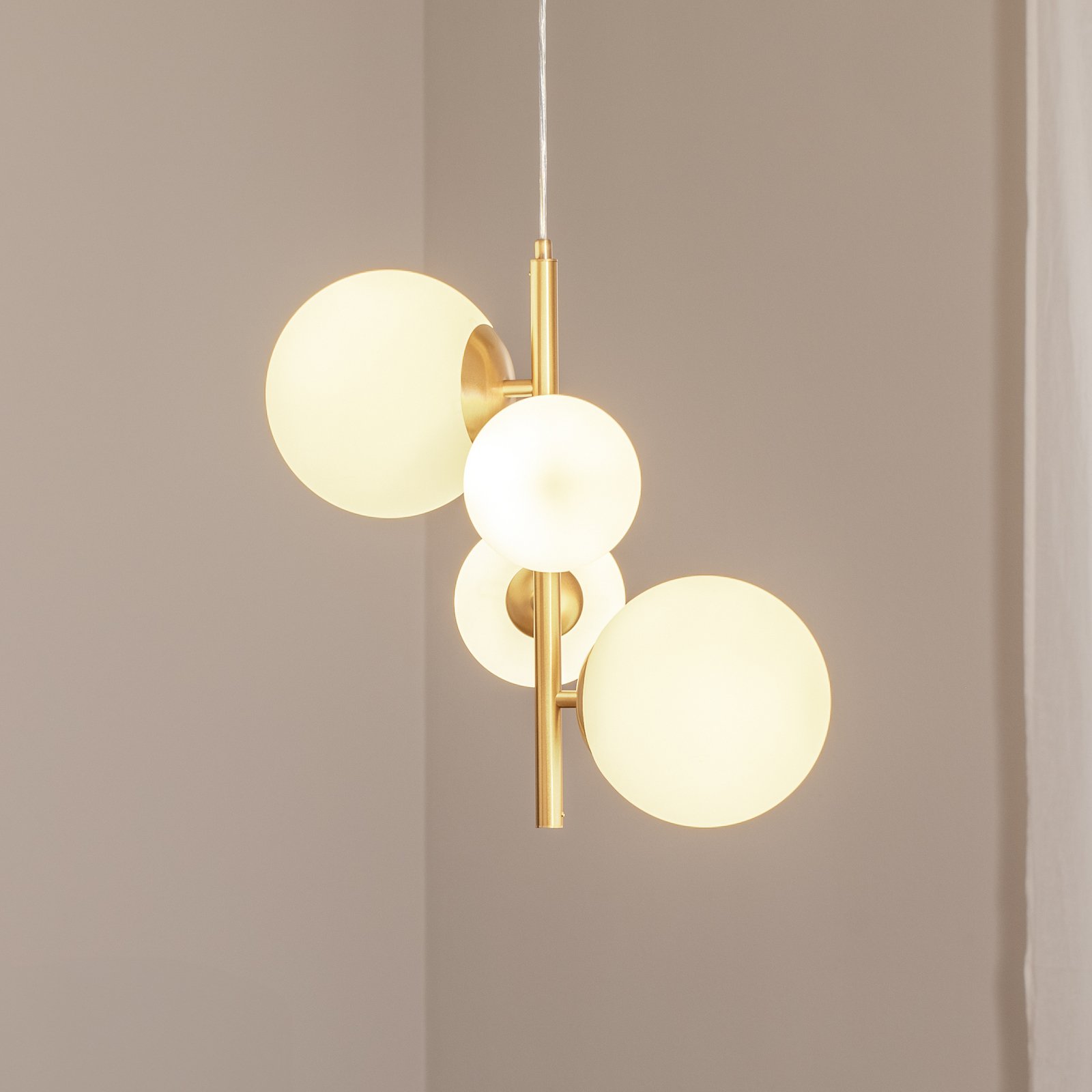 Lampada a sospensione Joel, ottone/bianco, a 4 luci