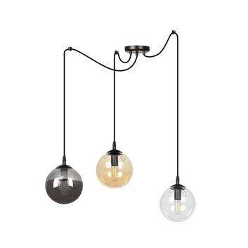 Hanglamp Glassy 3-lamps, glas grafiet/amber/helder