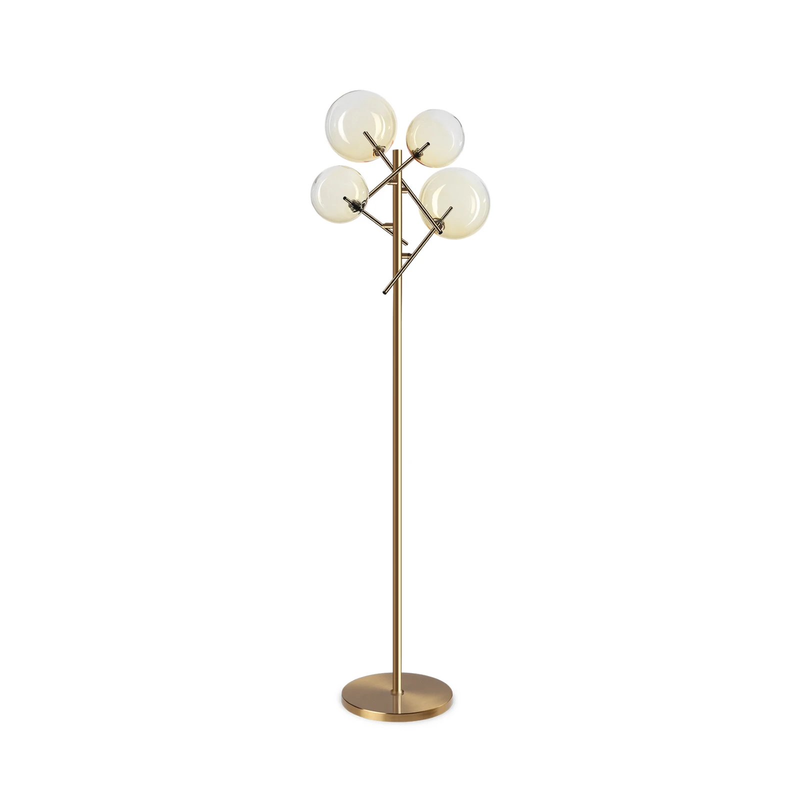Stojací lampa IDEAL LUX Equinoxe, mosaz/jantar, výška 166 cm