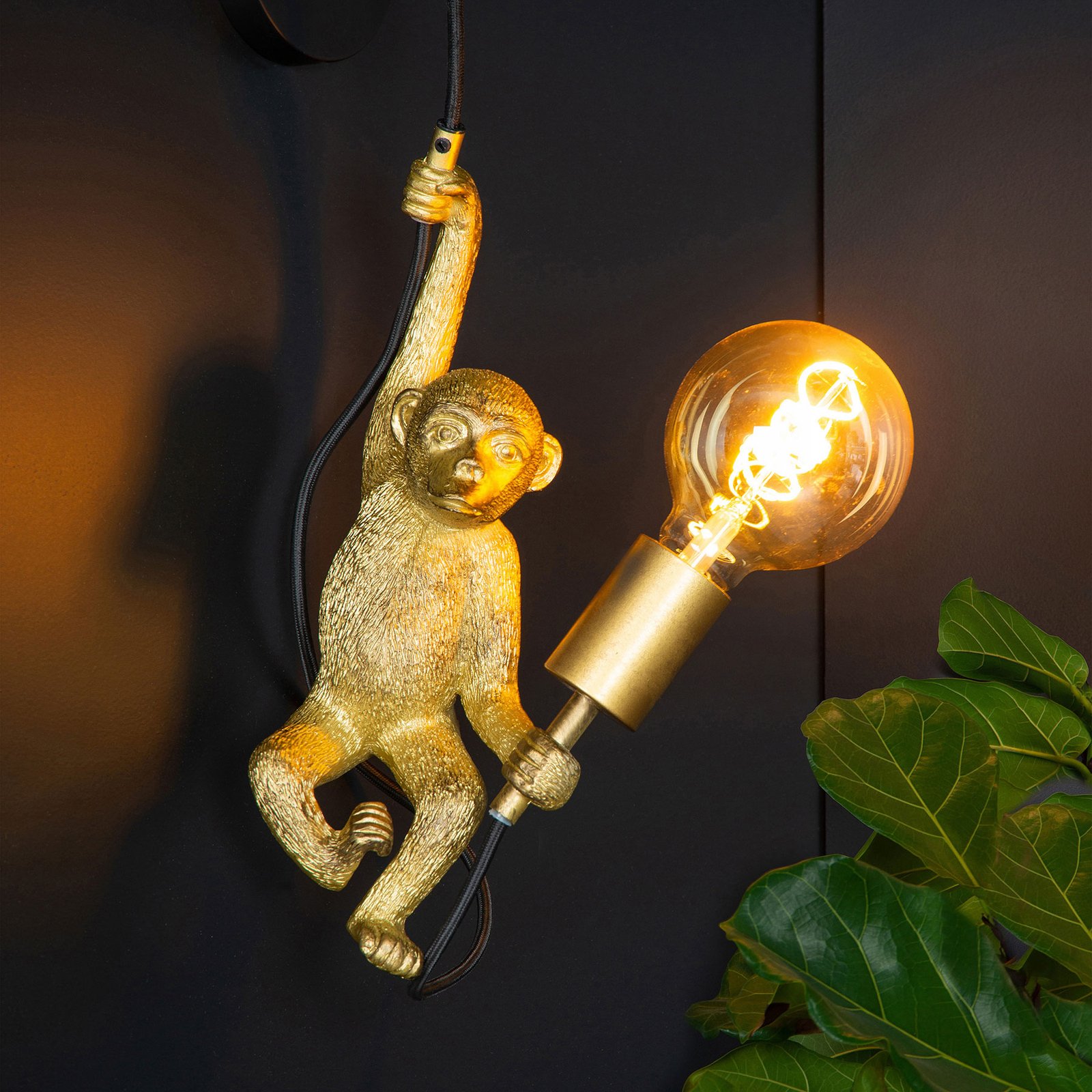 Extravaganza Chimp wandlamp, goud mat/zwart