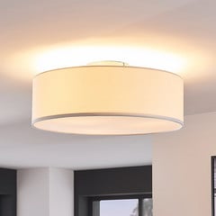 Lindby plafoniera Sebatin, Ø 40 cm, beige, tessuto, E27