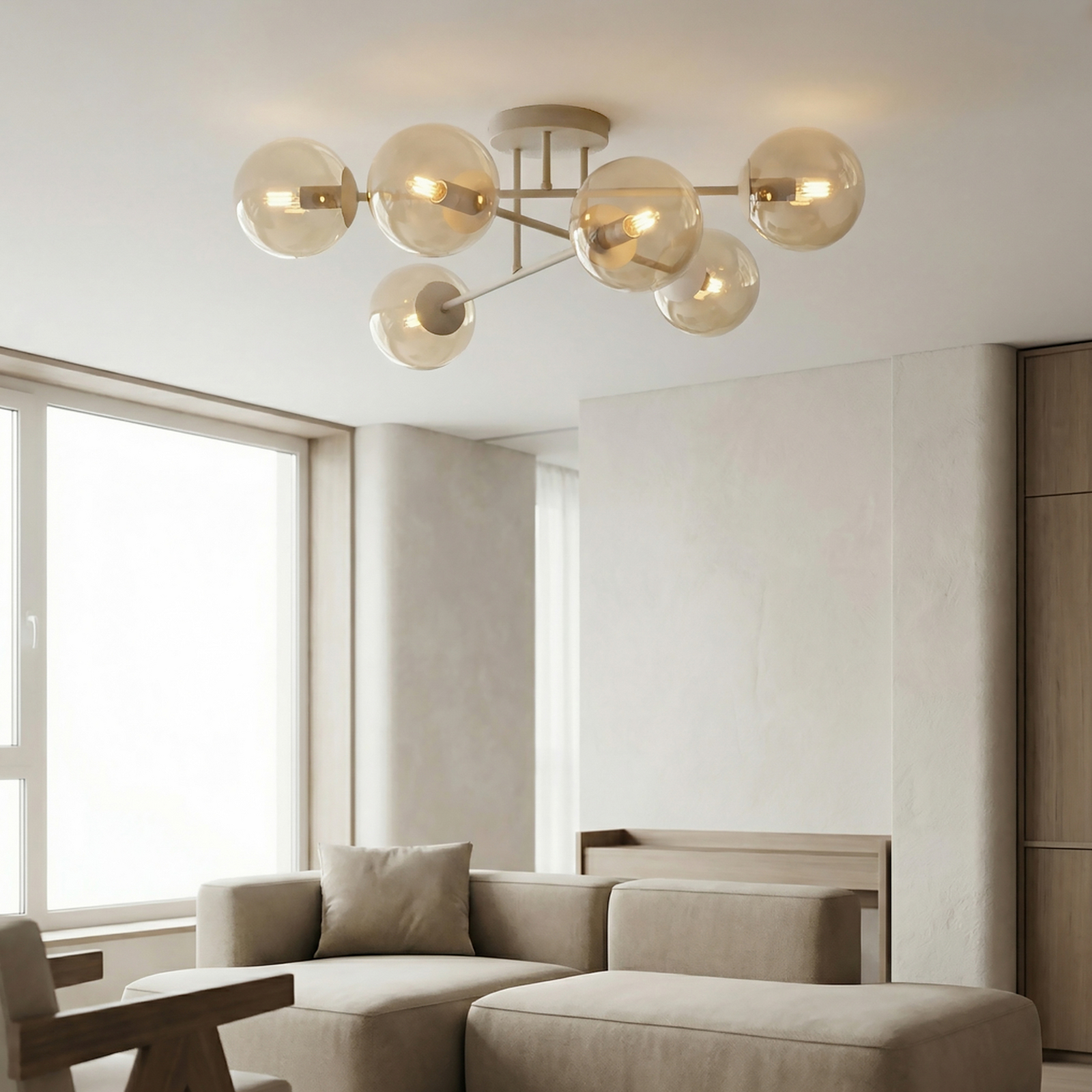 ROMA ceiling light, beige, Ø 75 cm, 6-bulb, glass/metal, E14 ROMA ceiling light, beige, Ø 75 cm, 6-bulb, glass/metal, E14