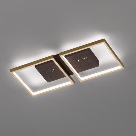 Plafonnier LED Pix, brun, à 2 lampes 54x25 cm