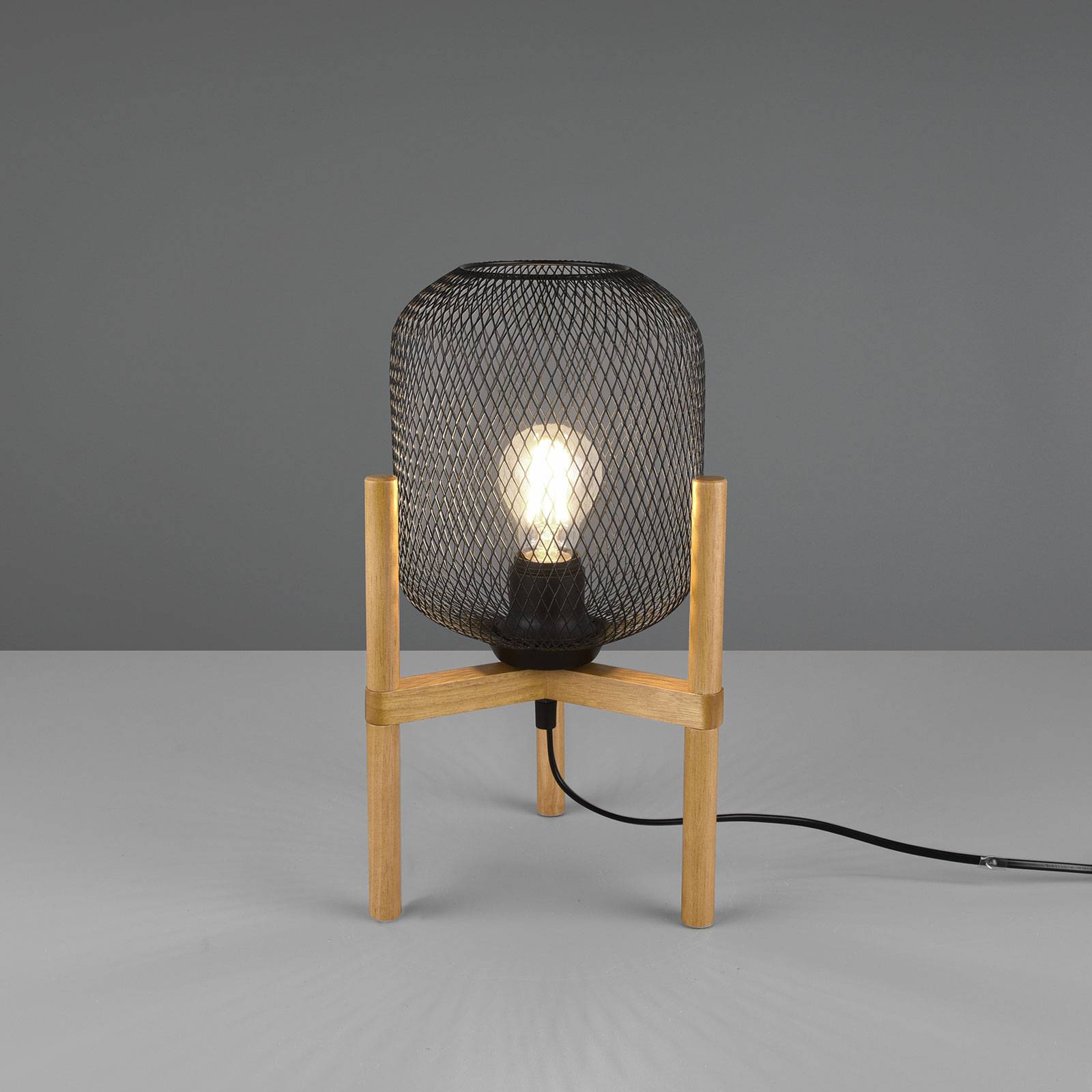 Image of Reality Leuchten Lampe à poser Calimero avec support trépied bois 4017807489460