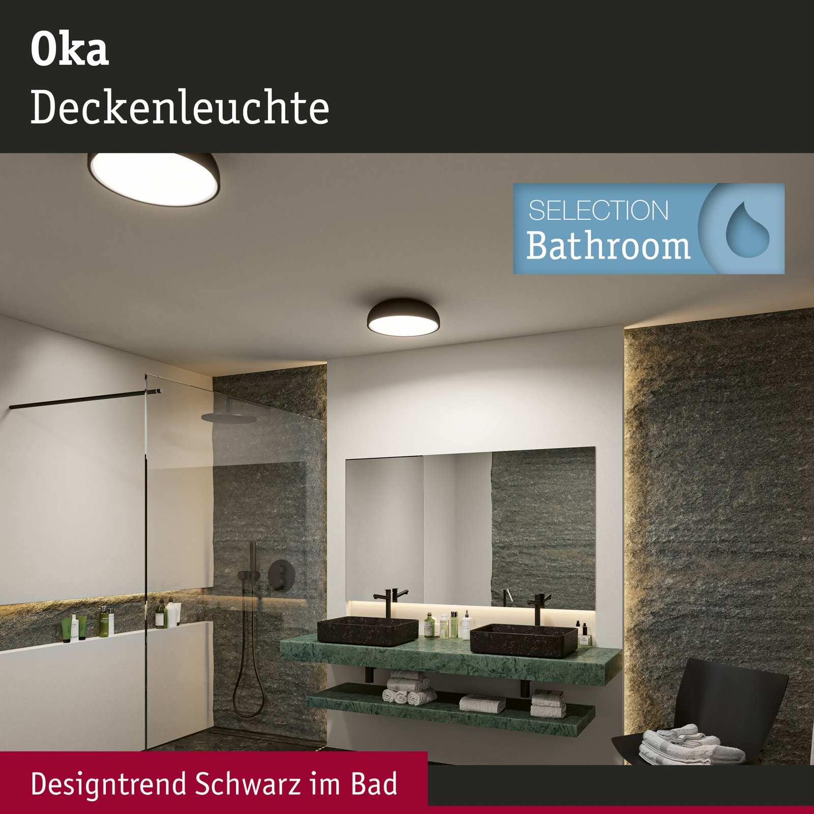 Oka LED Plafonnier IP44 Blanc/Noir - Paulmann