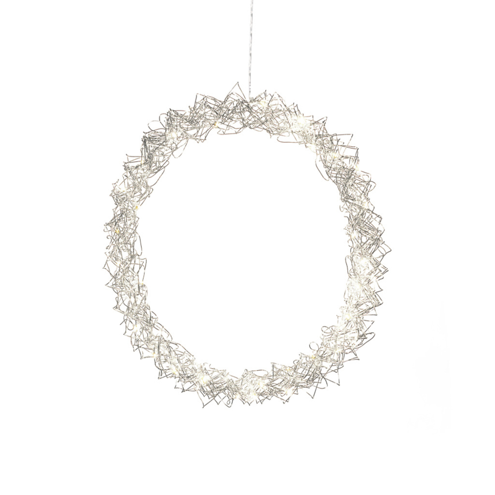 LED metal wreath IP20 silver Ø 45 cm wire mesh