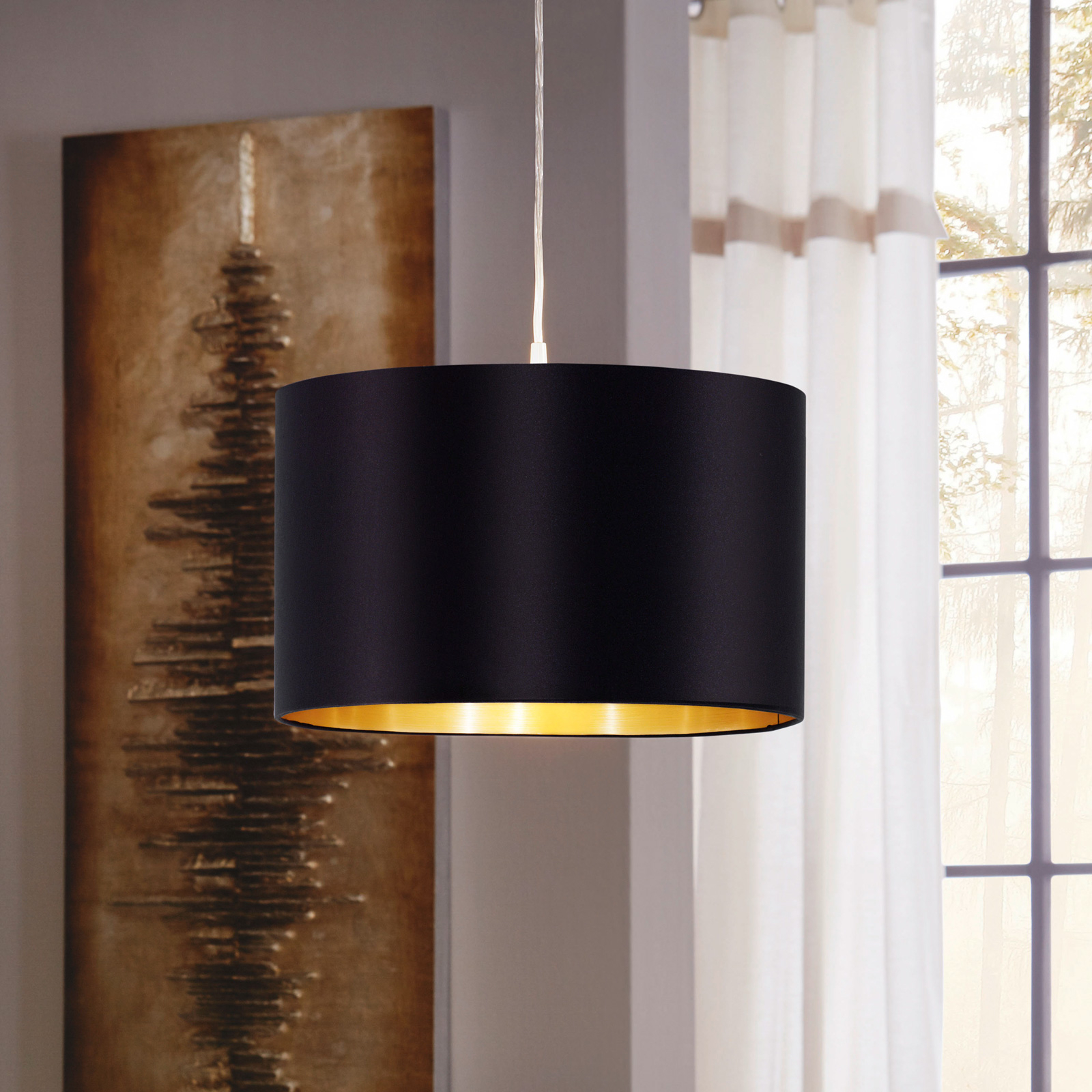 Textilní závěsné světlo Lecio, 38 cm, černé