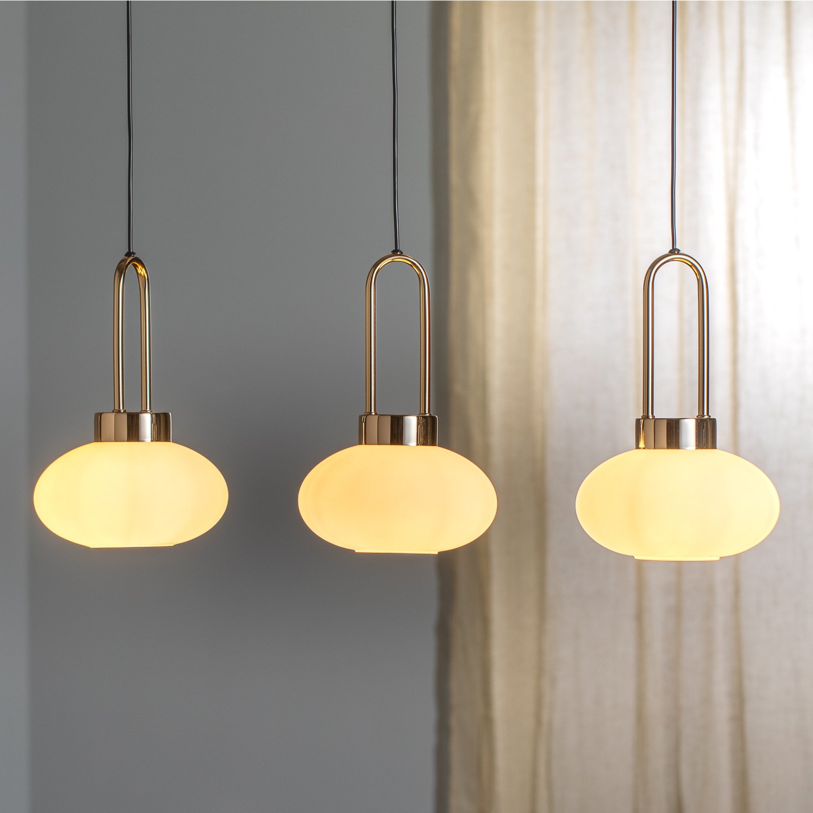 Candeeiro suspenso Rezza, linear, dourado, 3 luzes