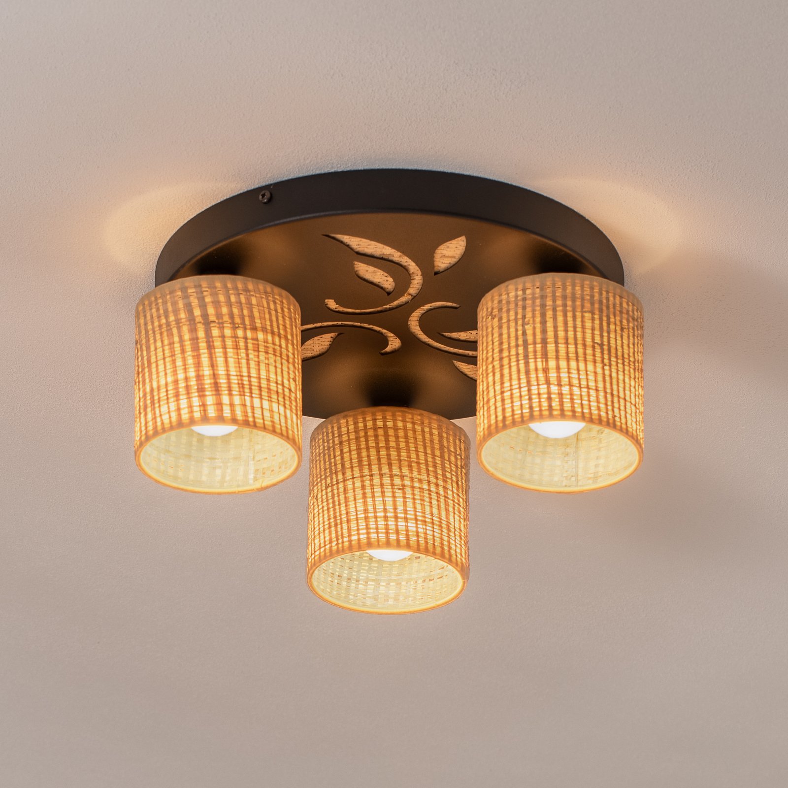 Adeline ceiling lamp rattan 3-bulb round