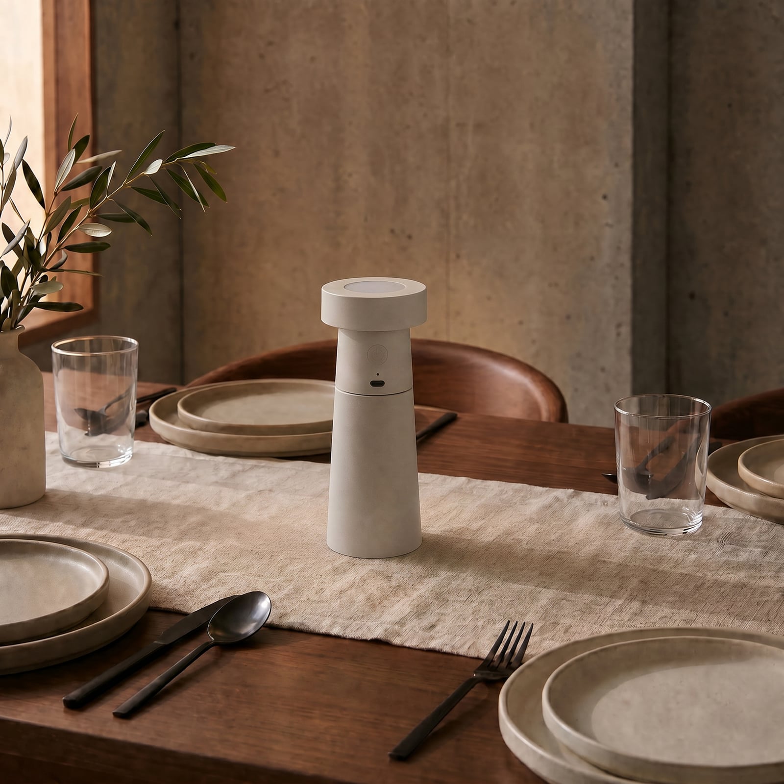Lucande LED-saltströare Salt, ljusgrå, batteri, IP44