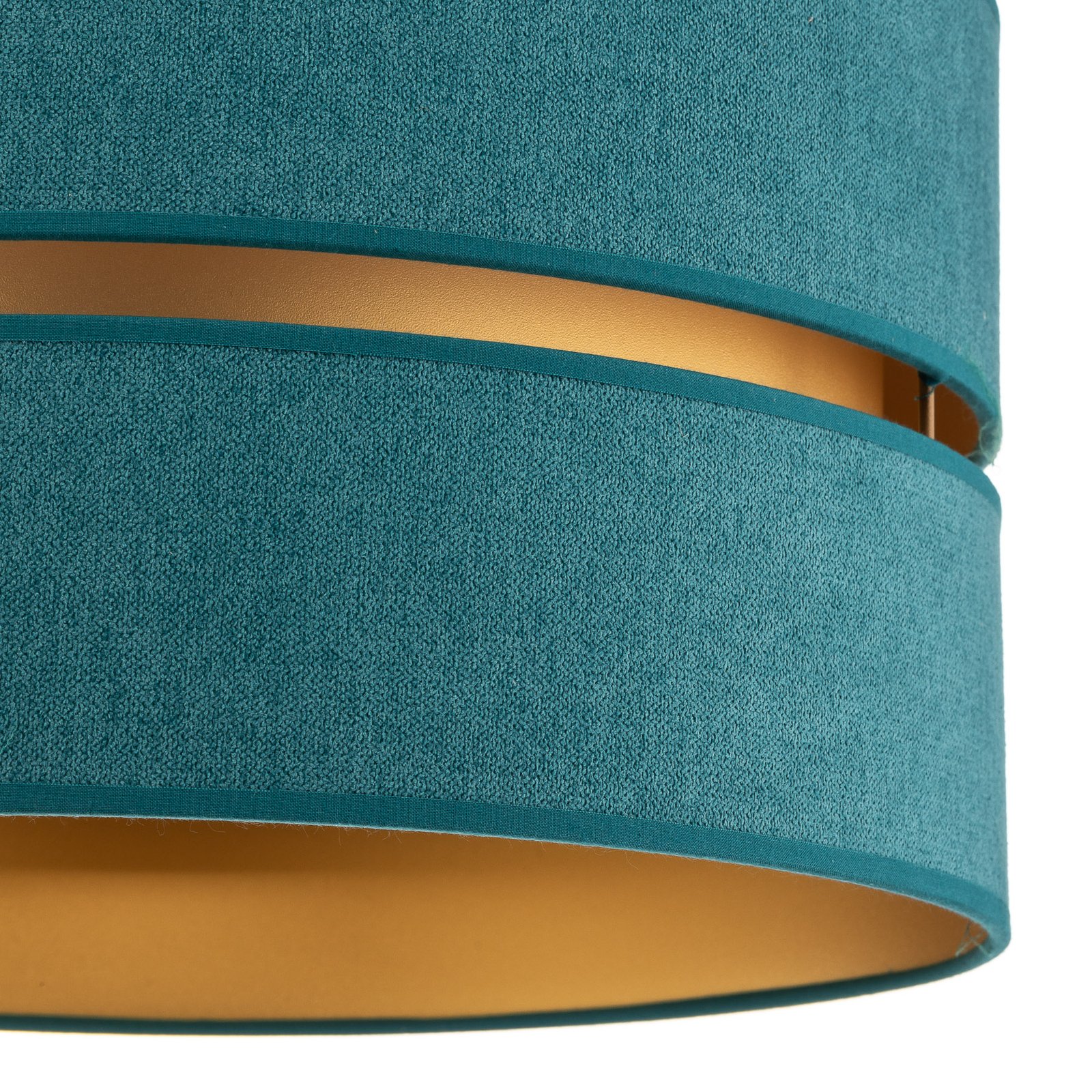 Plafondlamp Duo van textiel, turquoise/goud, Ø40cm