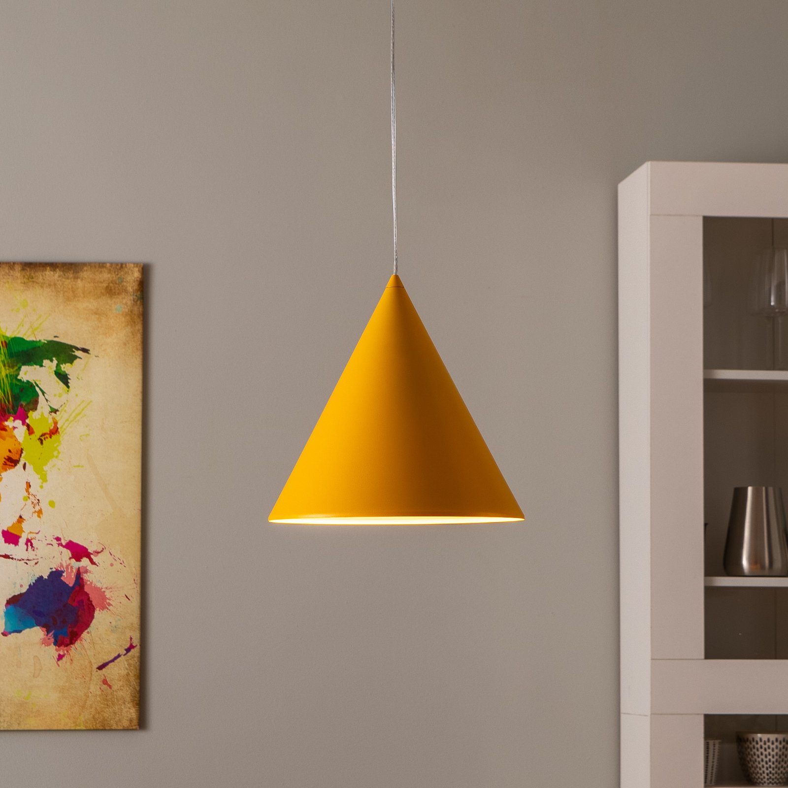 Závěsné svítidlo Cono, jedno světlo, Ø 32 cm, žlutá barva