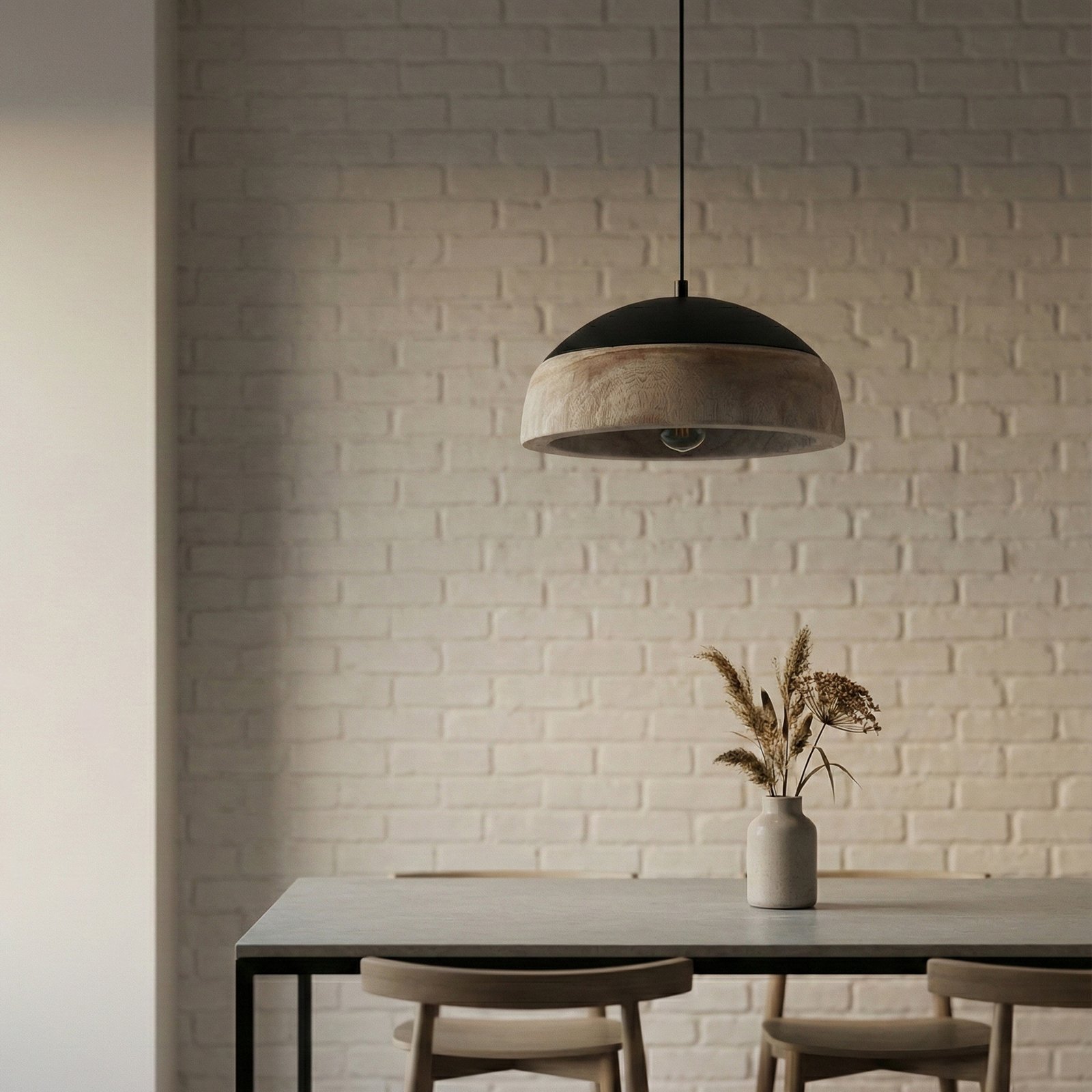 Lucande Hängeleuchte Leivar, Ø 35 cm, Holz/schwarz, E27