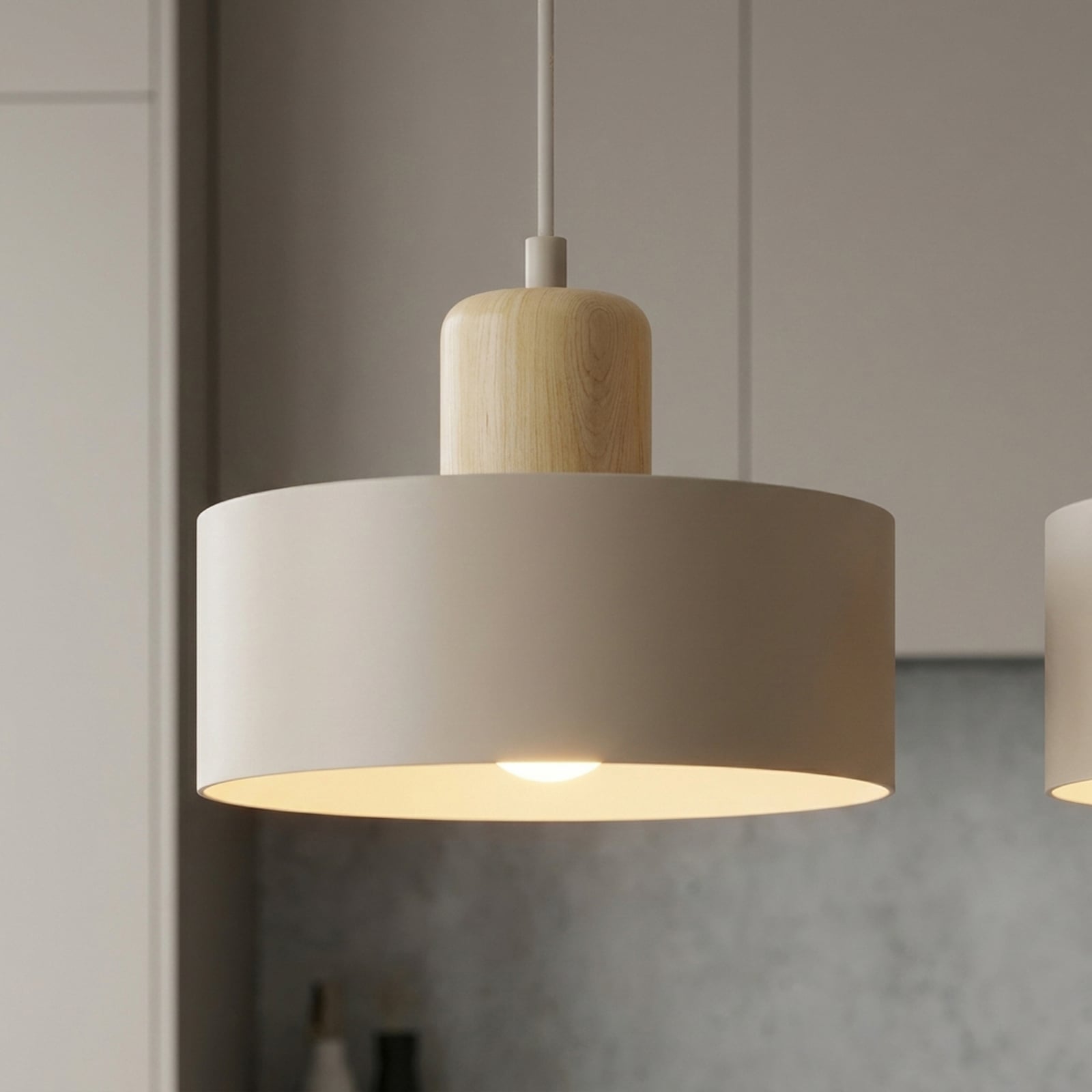 Torin pendant light, beige, length 80 cm, 3-bulb, metal and wood Torin pendant light, beige, length 80 cm, 3-bulb, metal and wood