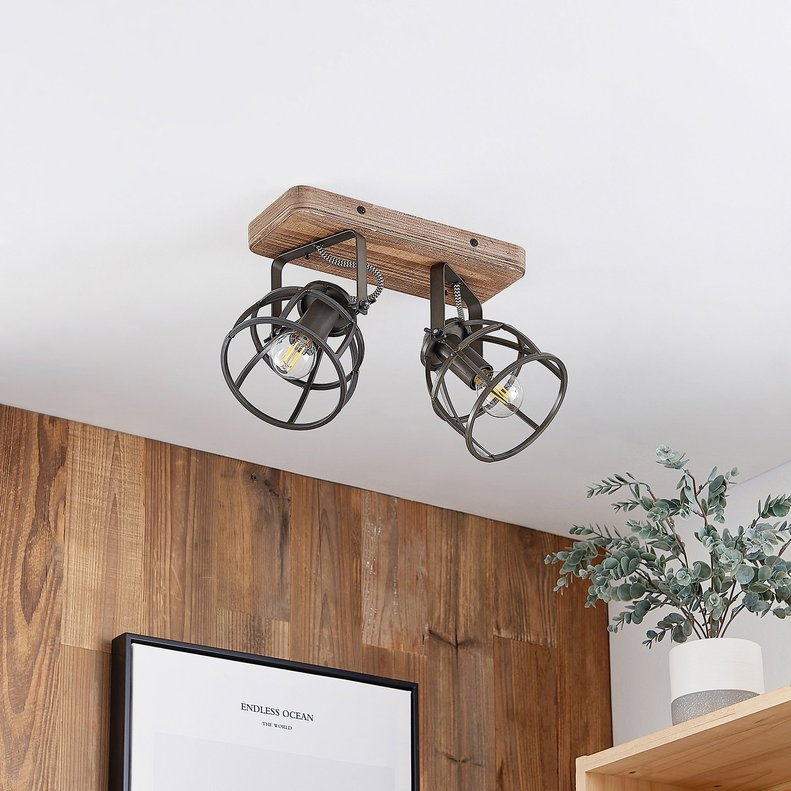 Rutger 2 Kattovalaisin Wood/Black - Lindby