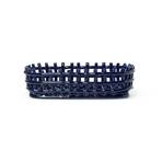 ferm LIVING Ceramic basket, oval, blue, length 30 cm, ceramic