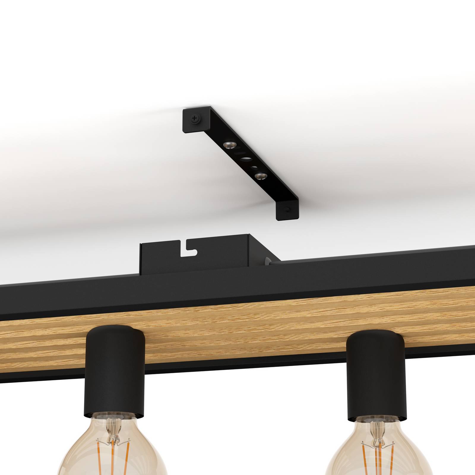 Lampa sufitowa Consett, czarny/brązowy, drewno, 78 cm, 6-punktowa, E27