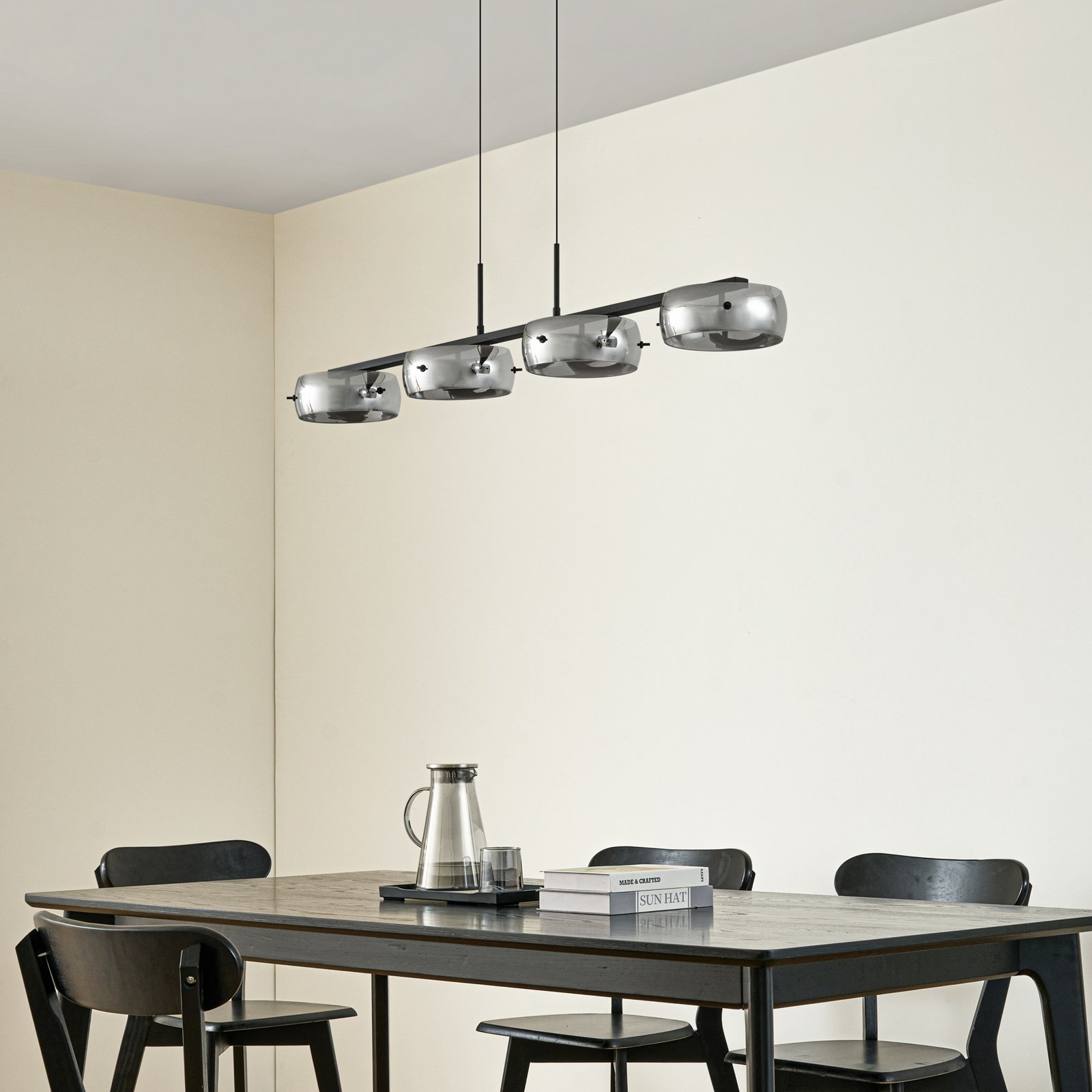 Lucande LED-pendant lamp, smoke, 4-flames, glass, dimmable