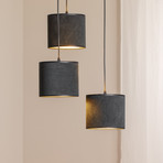 Jari hanging light, fabric shade, 3-bulb, round, black and gold