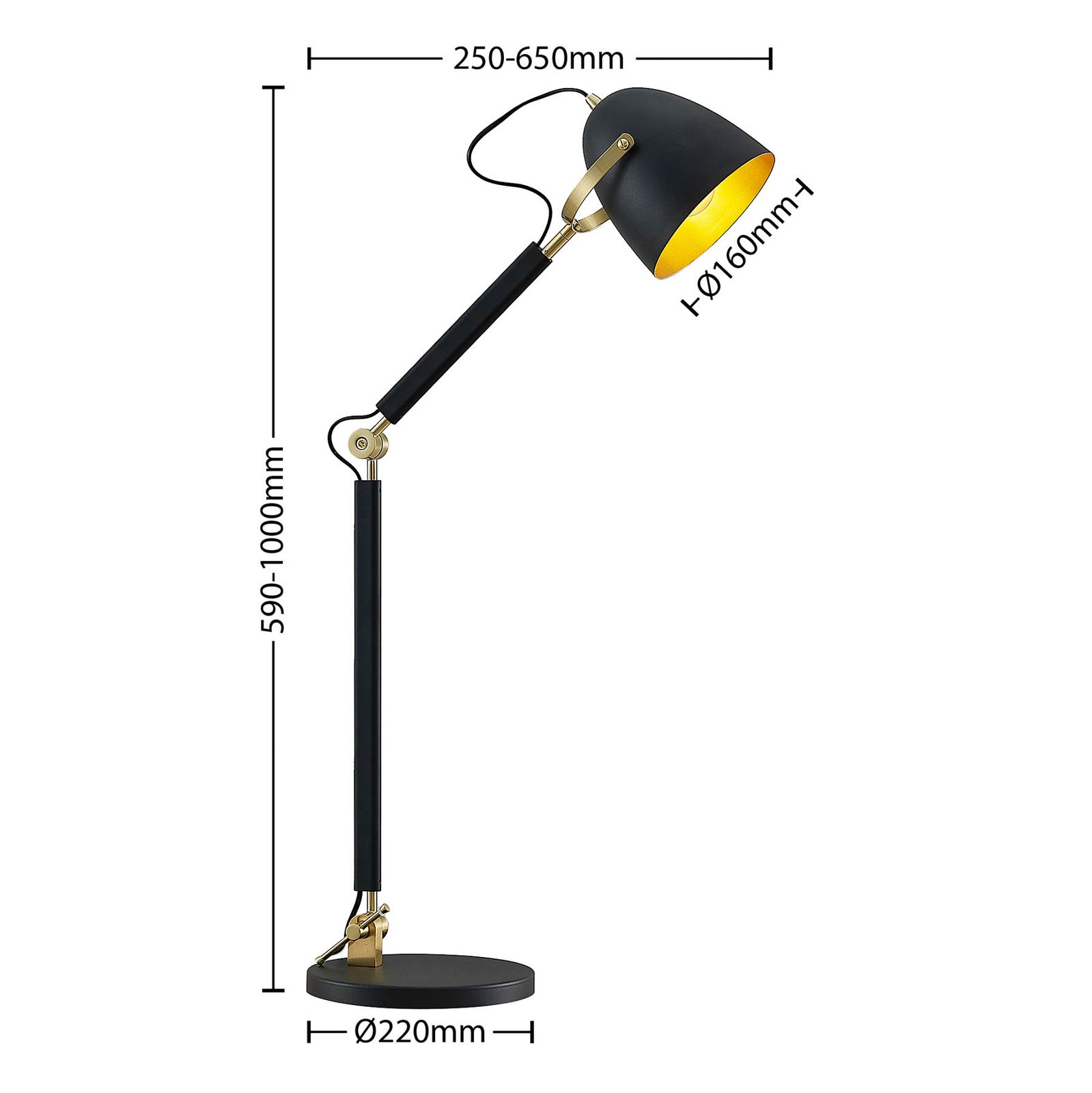 Lucande Nordin table lamp black/gold adjustable