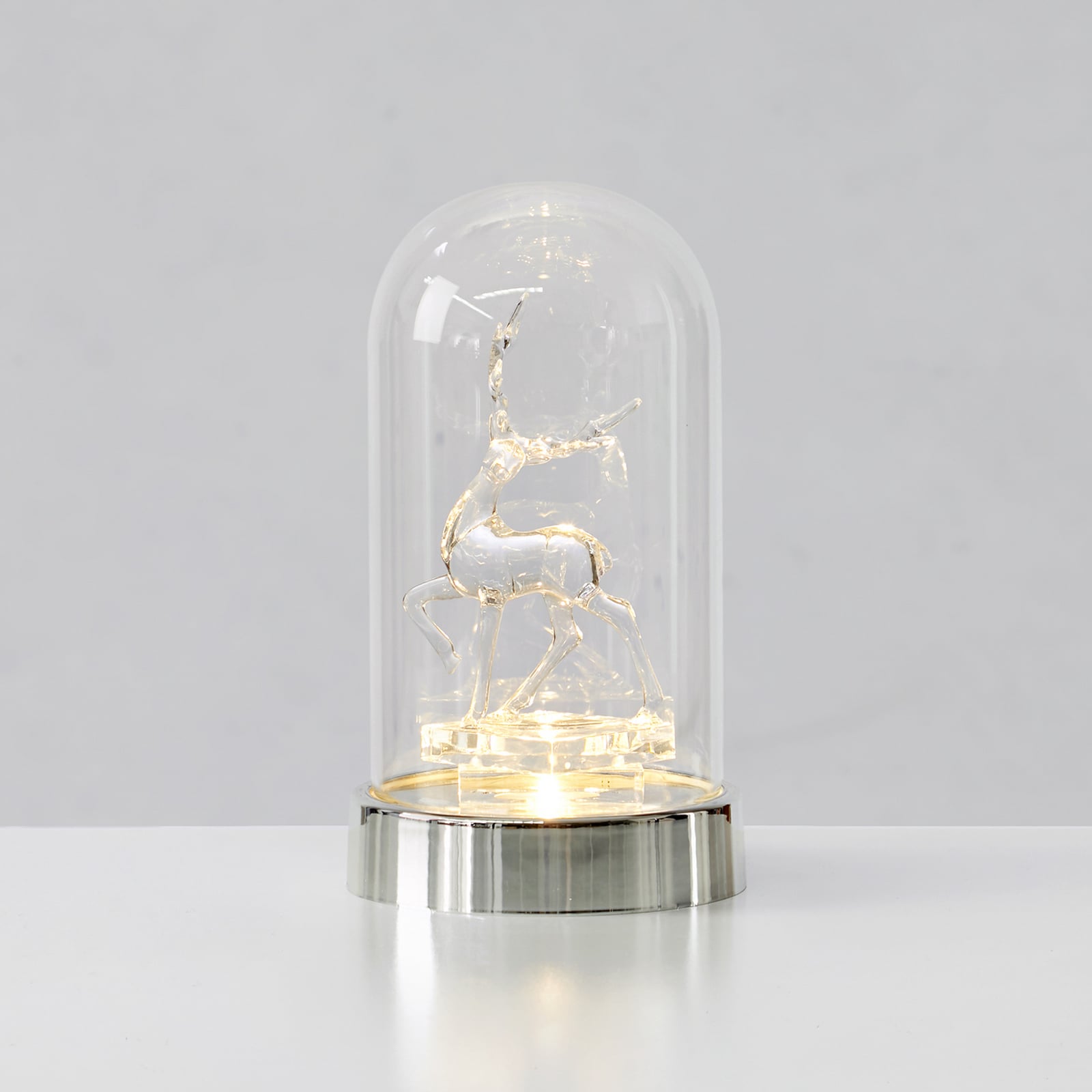 LED-Dekoleuchte Isla, chrom/klar, Rentier, Höhe 20 cm