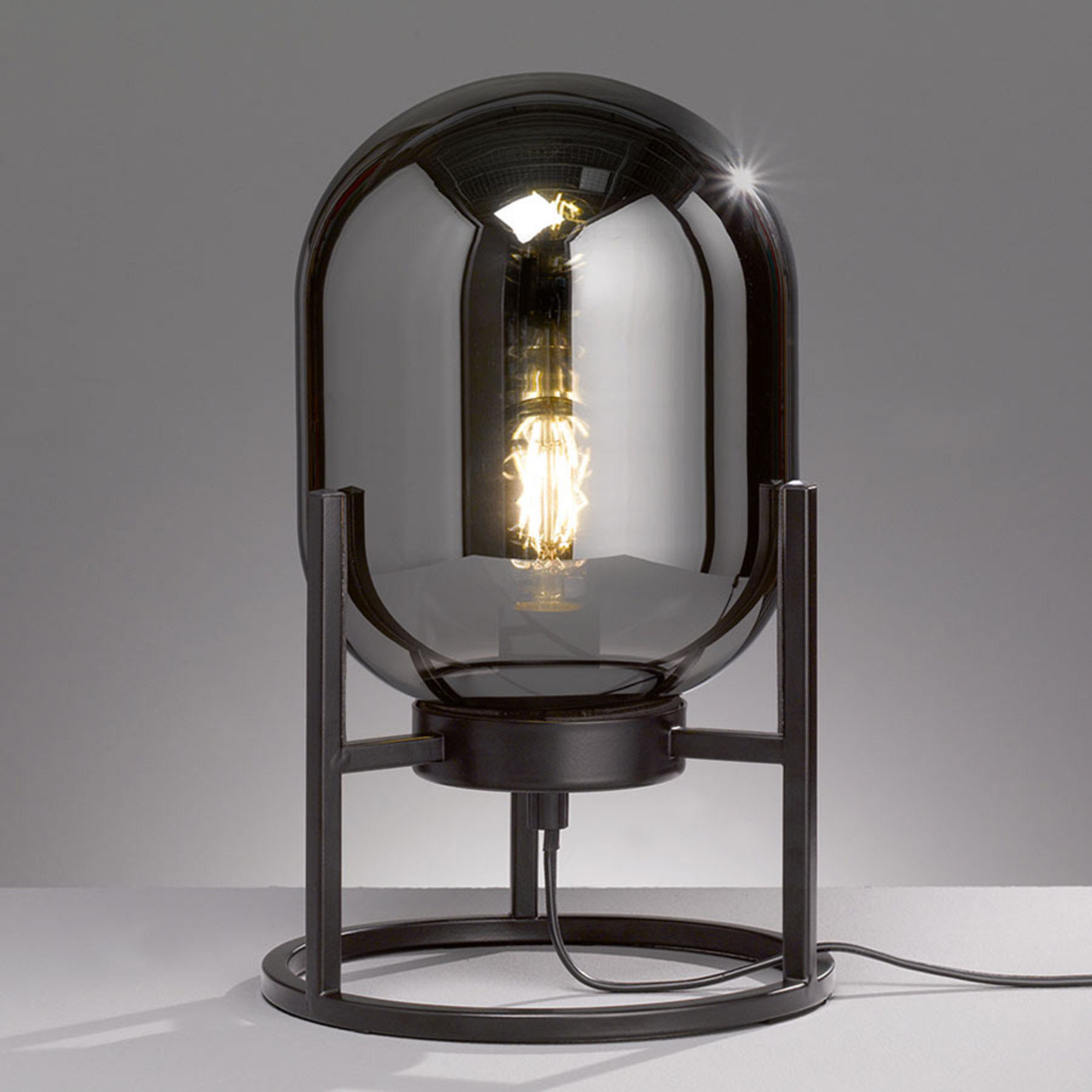 Fischer & Honsel Regi three-legged table lamp, for Living / Dining Room, metal, glass, E27, 40 W, energy efficiency: A++, H: 34 cm