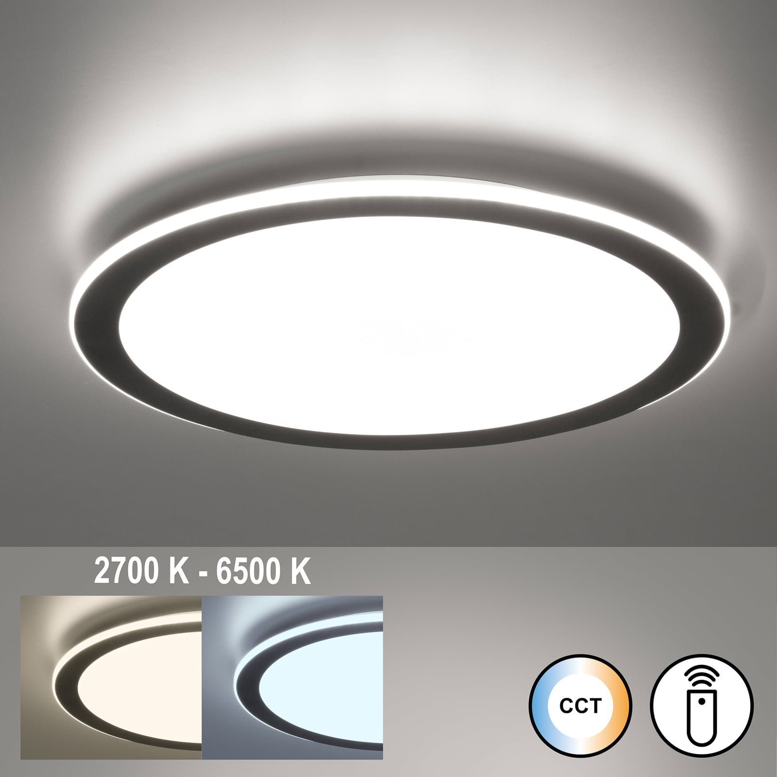 LED-Deckenlampe Cavena, Ø 50 cm, sandgrau, Metall, CCT