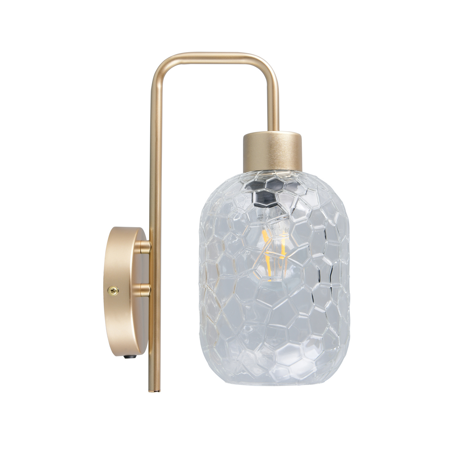 Wandleuchte Emelie, goldfarben/klar, Metall, Glas, E27
