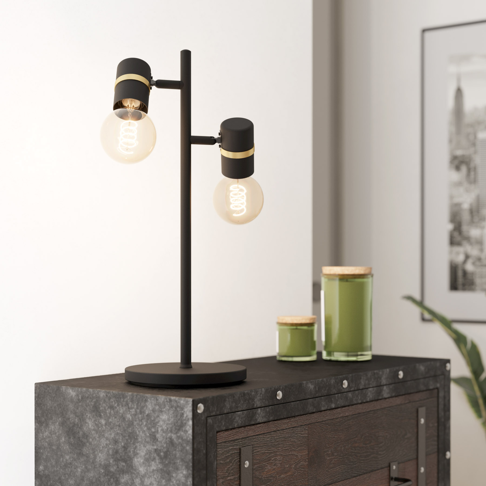 Lurone table lamp, black, 2-bulb
