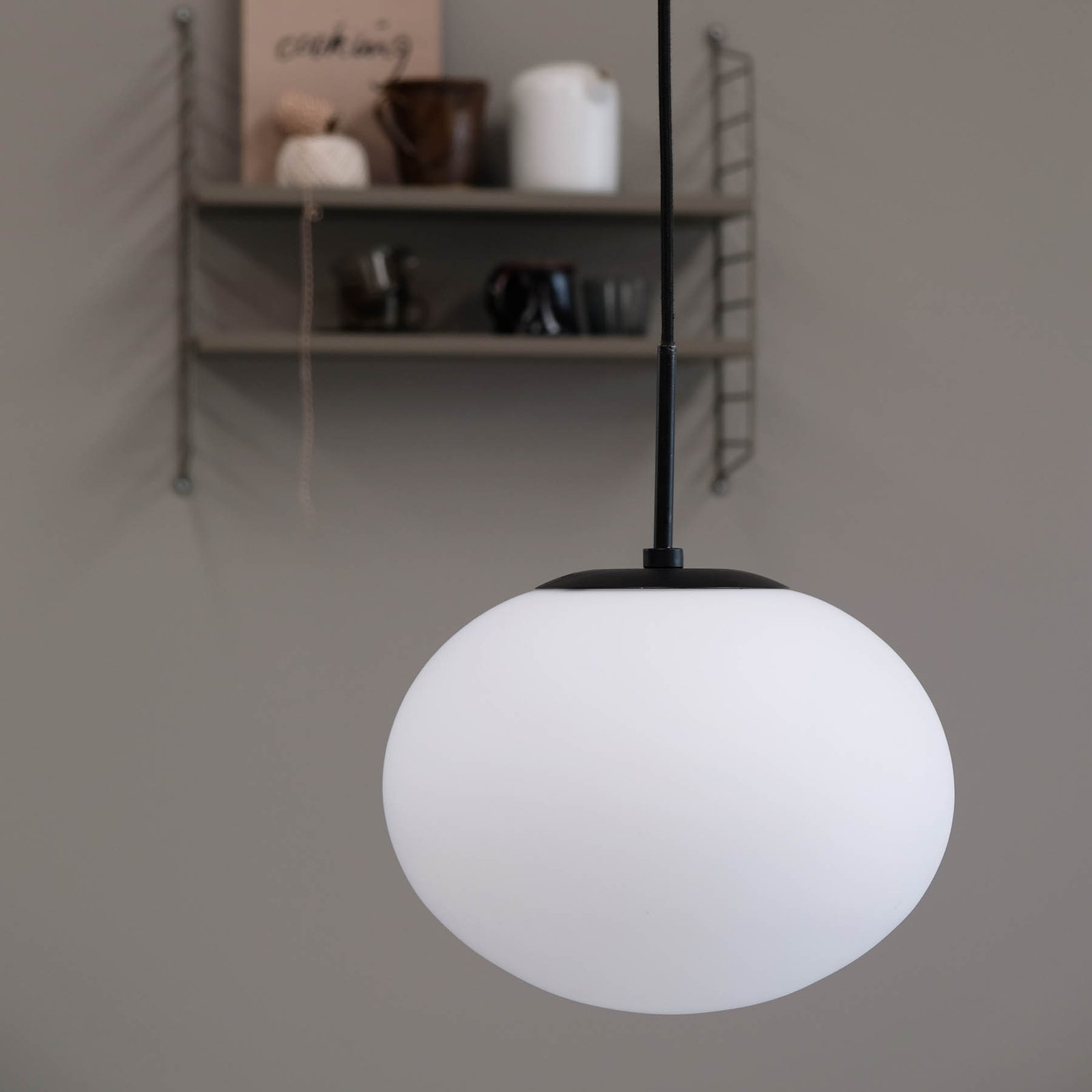 Dyberg Larsen Princess hanging light, opal/black, Ø 28 cm