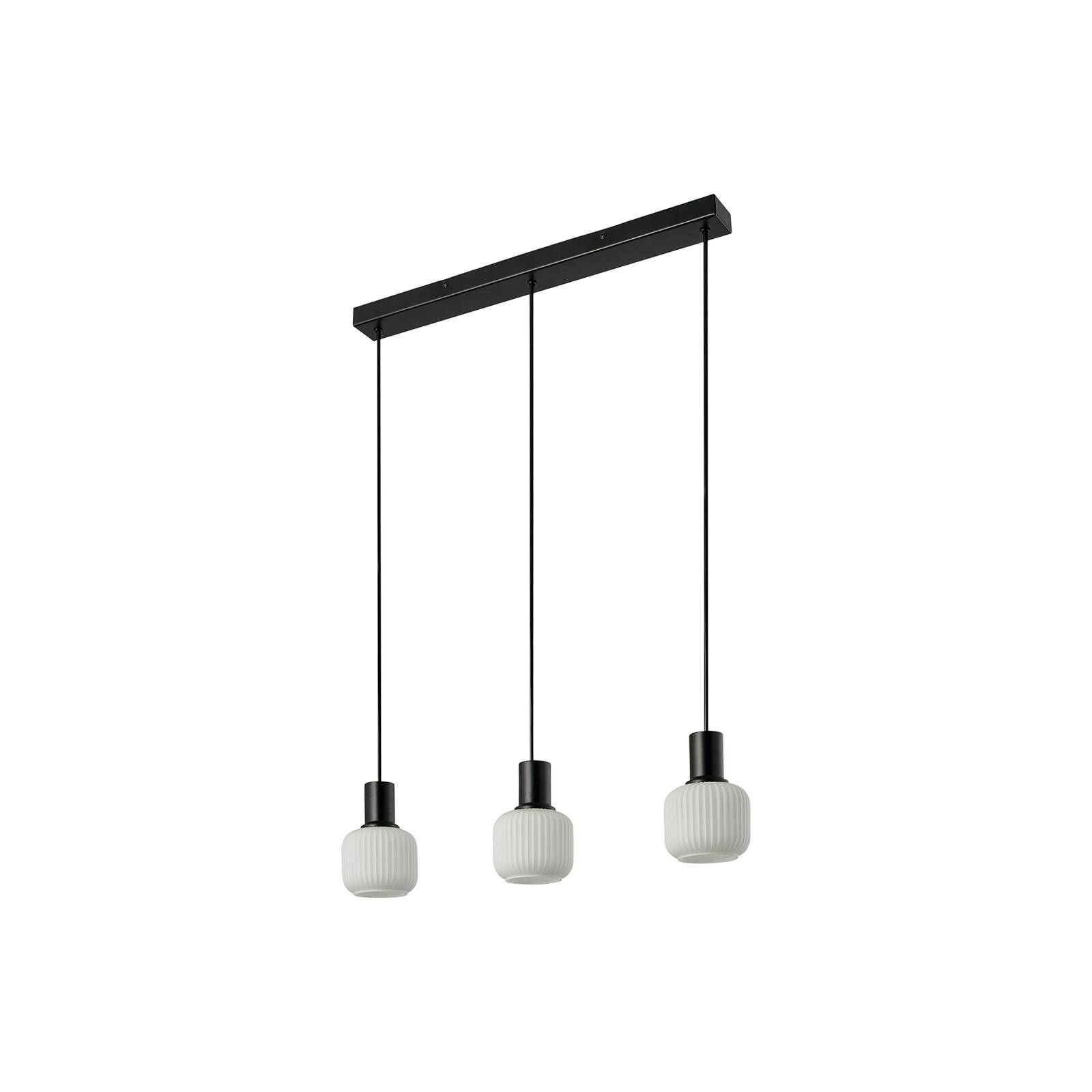 Hängeleuchte Milford Mini, 3-flammig, schwarz, Glas gerippt